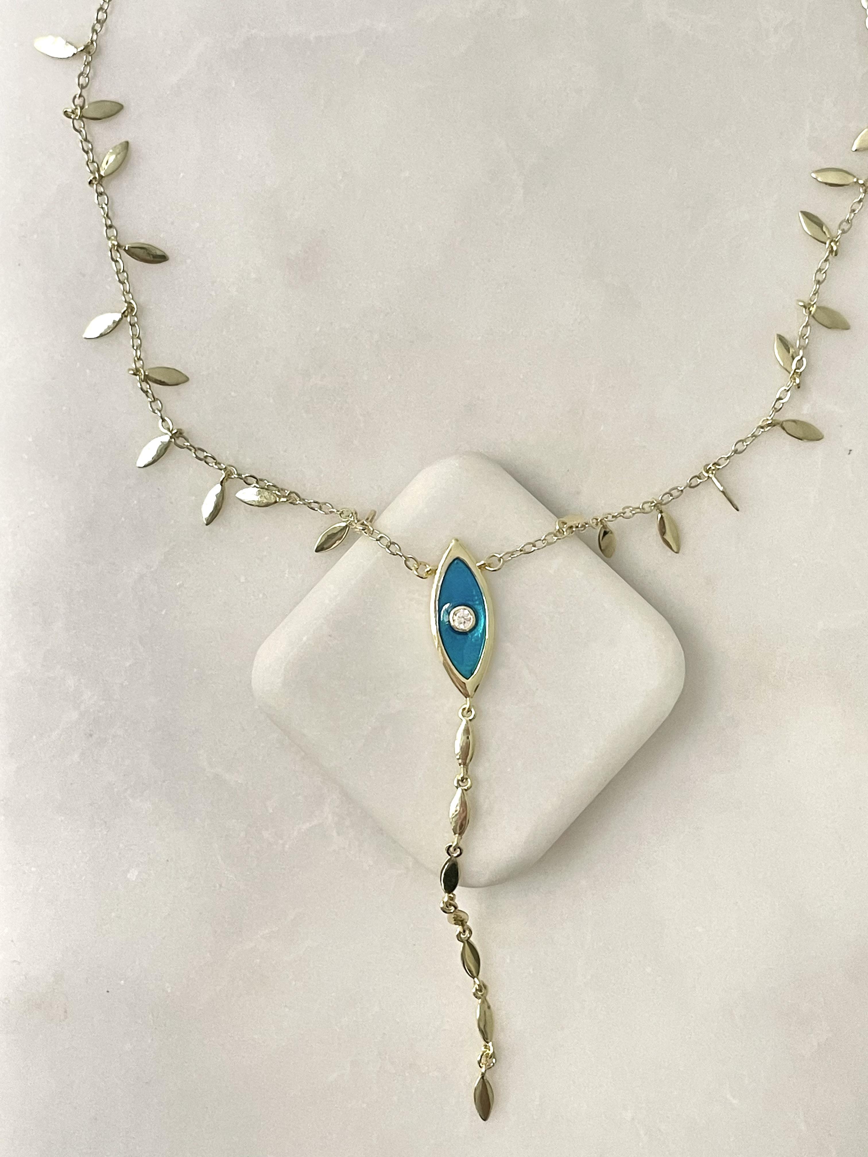 Altın Kaplama Arpa Sallantılı Göz Model Y Kolye Gold