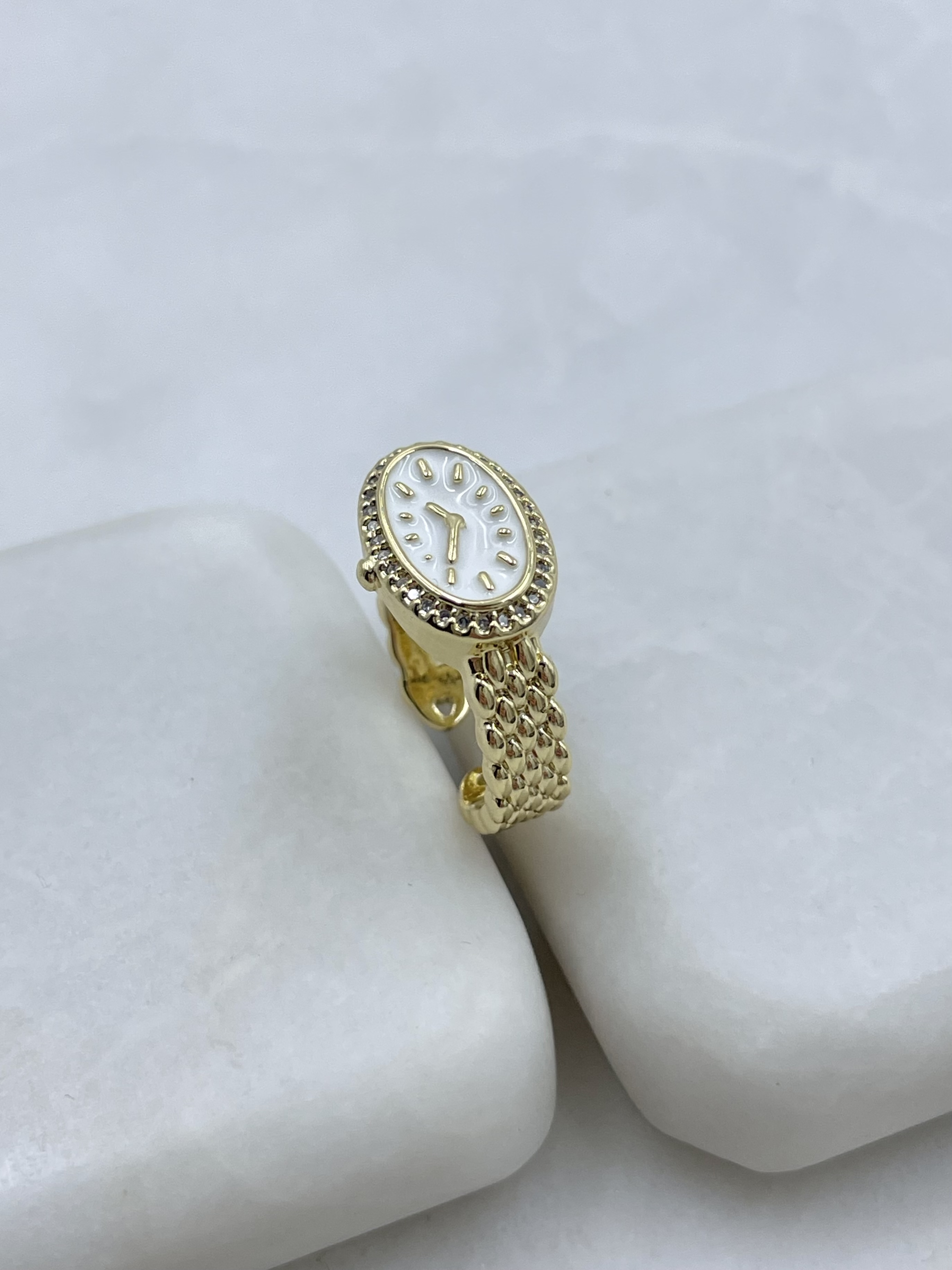 Altın Kaplama Hasır Saat Yüzük Beyaz