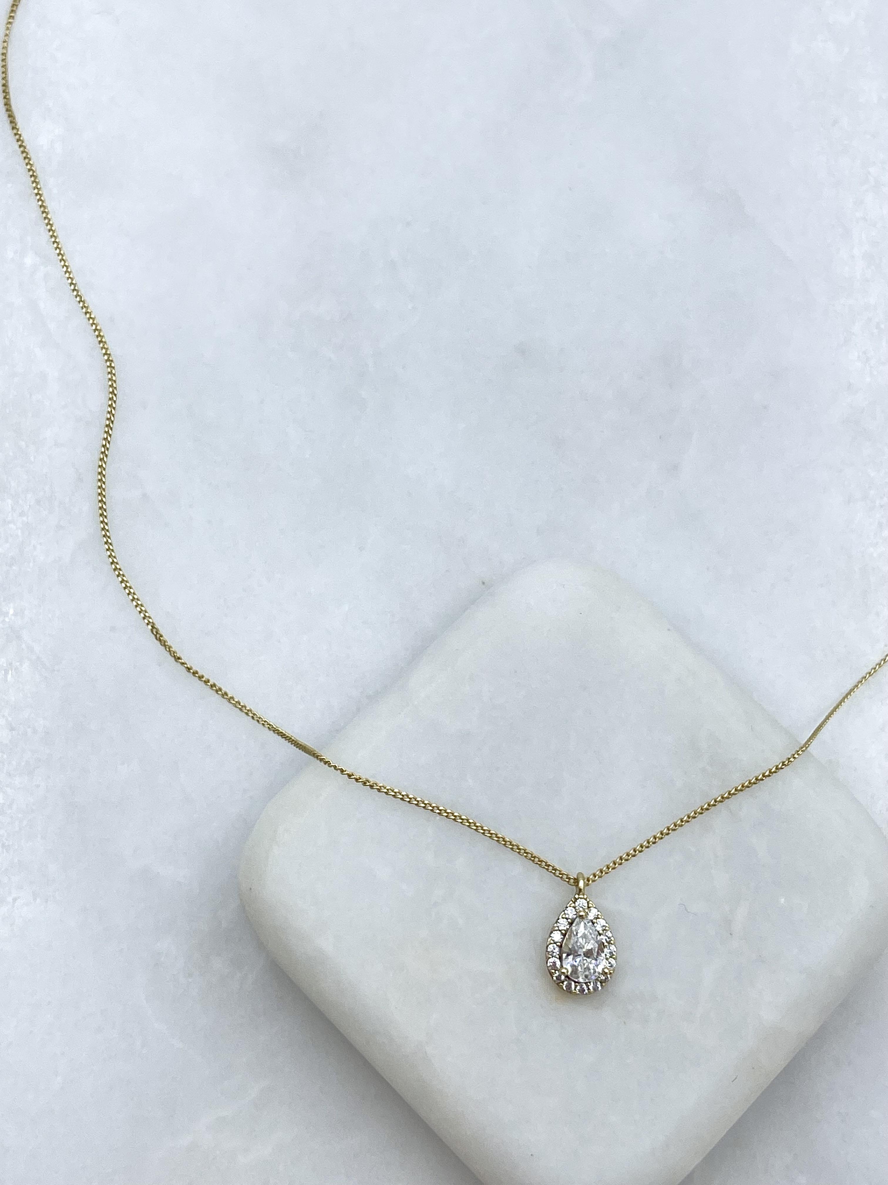 Özel Seri Minimal Damla Kristal Kolye 45 cm Gold