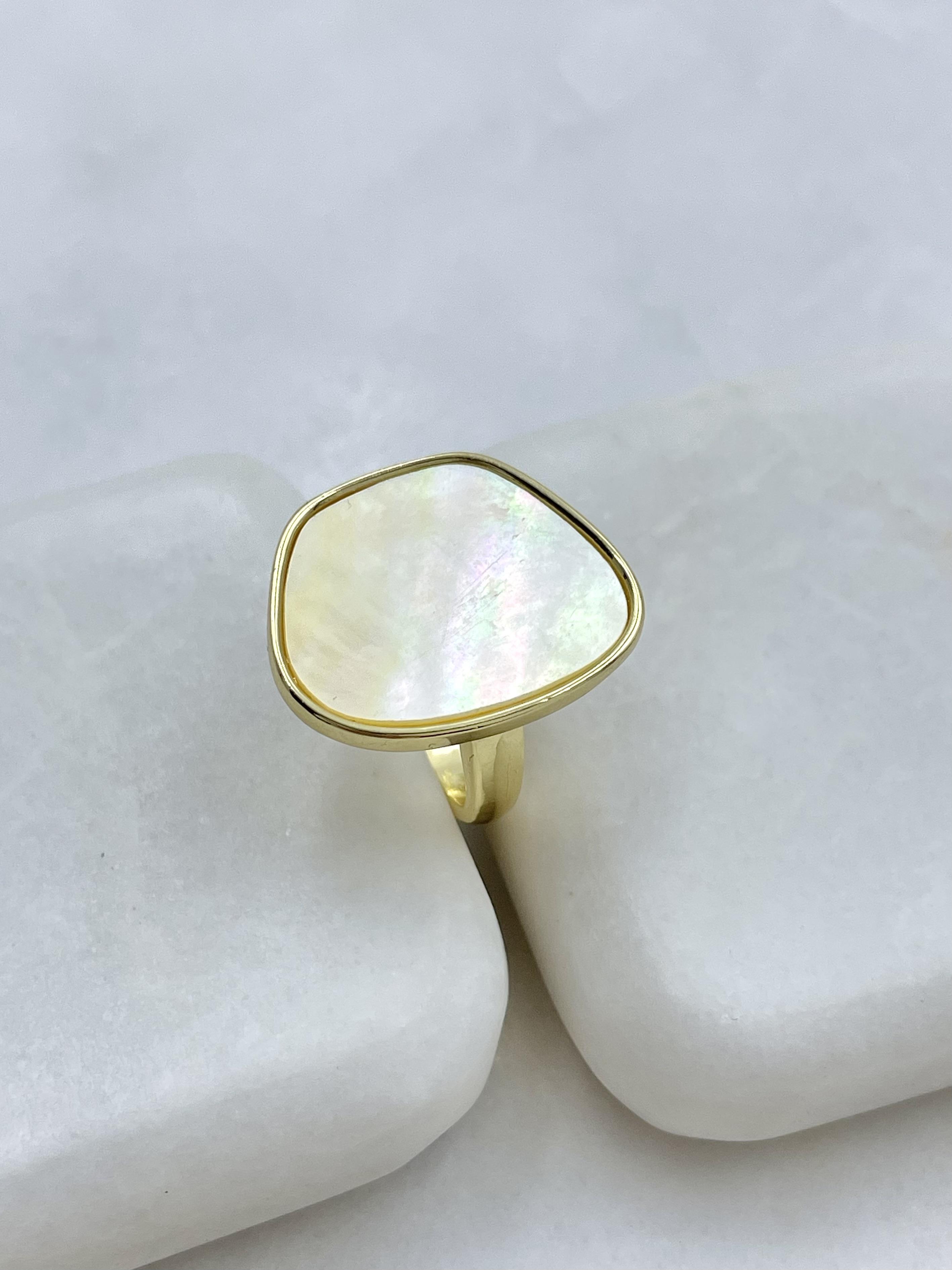 Altın Kaplama Gerçek Sedef Asimetrik Yüzük Gold