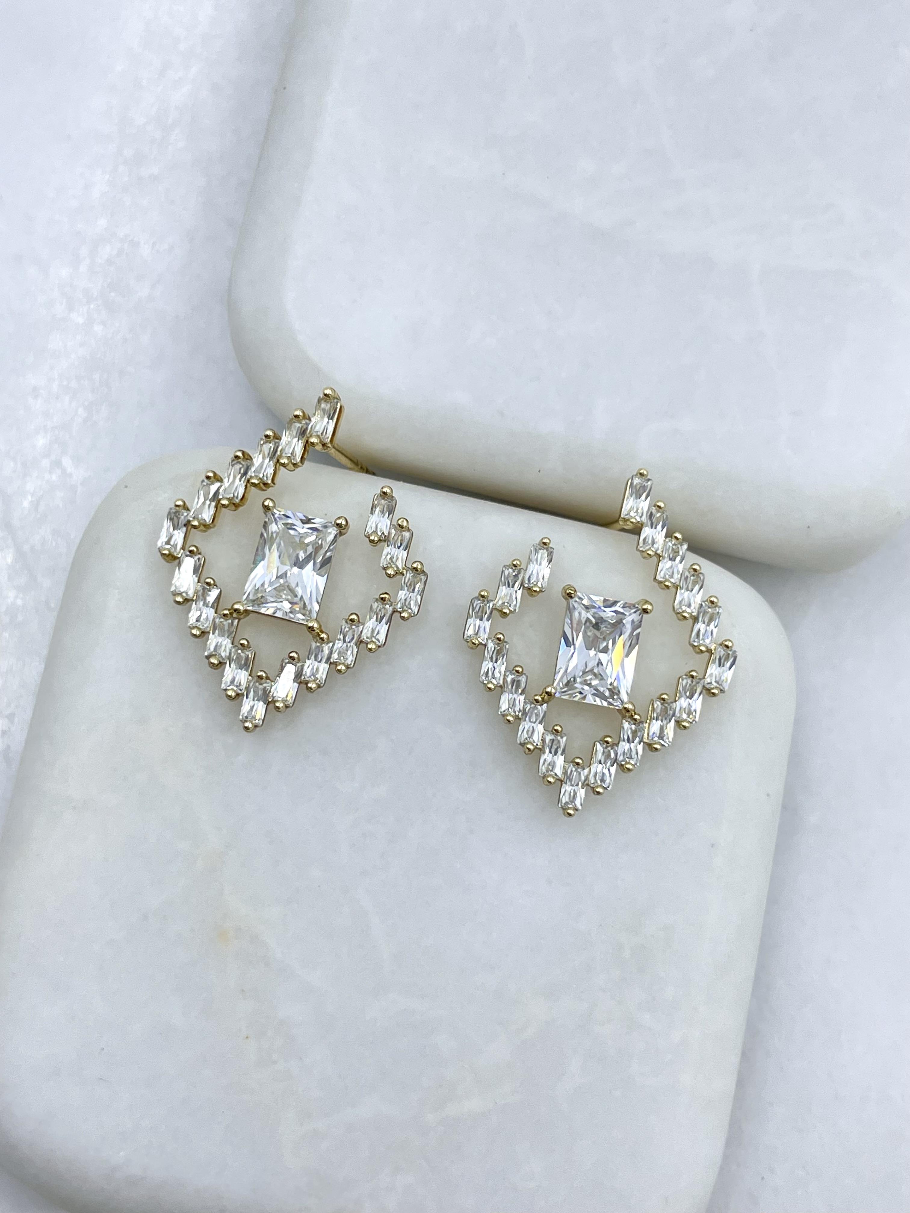 Özel Seri Baget Taşlı Tasarım Küpe Gold