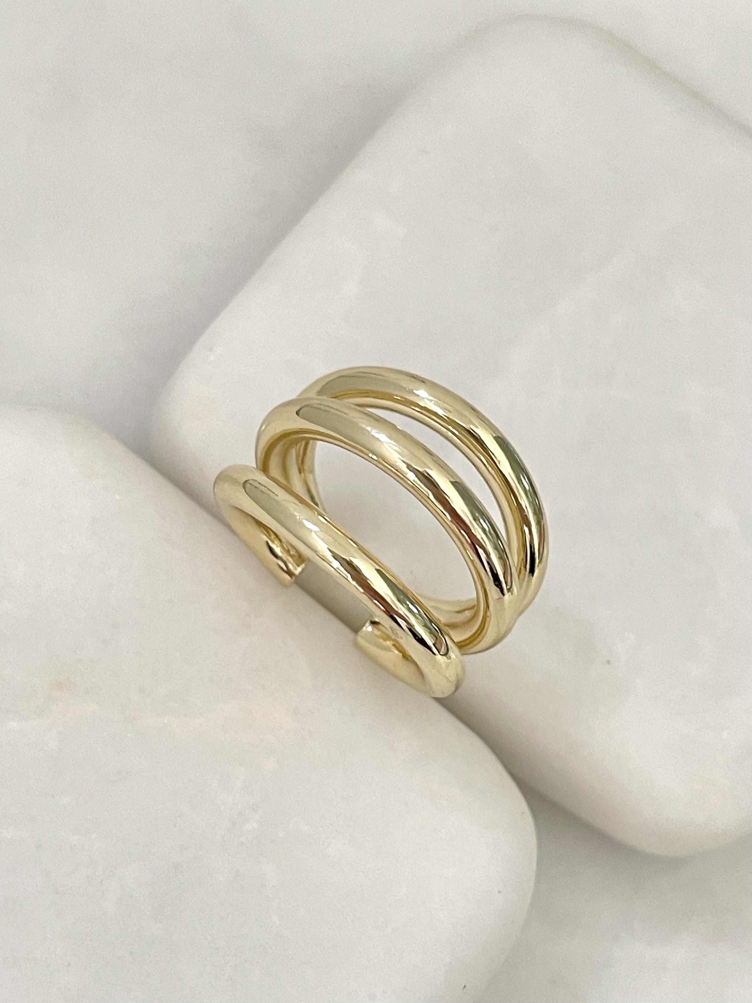 Altın Kaplama Üç Sıra Kıkırdak Küpe Gold