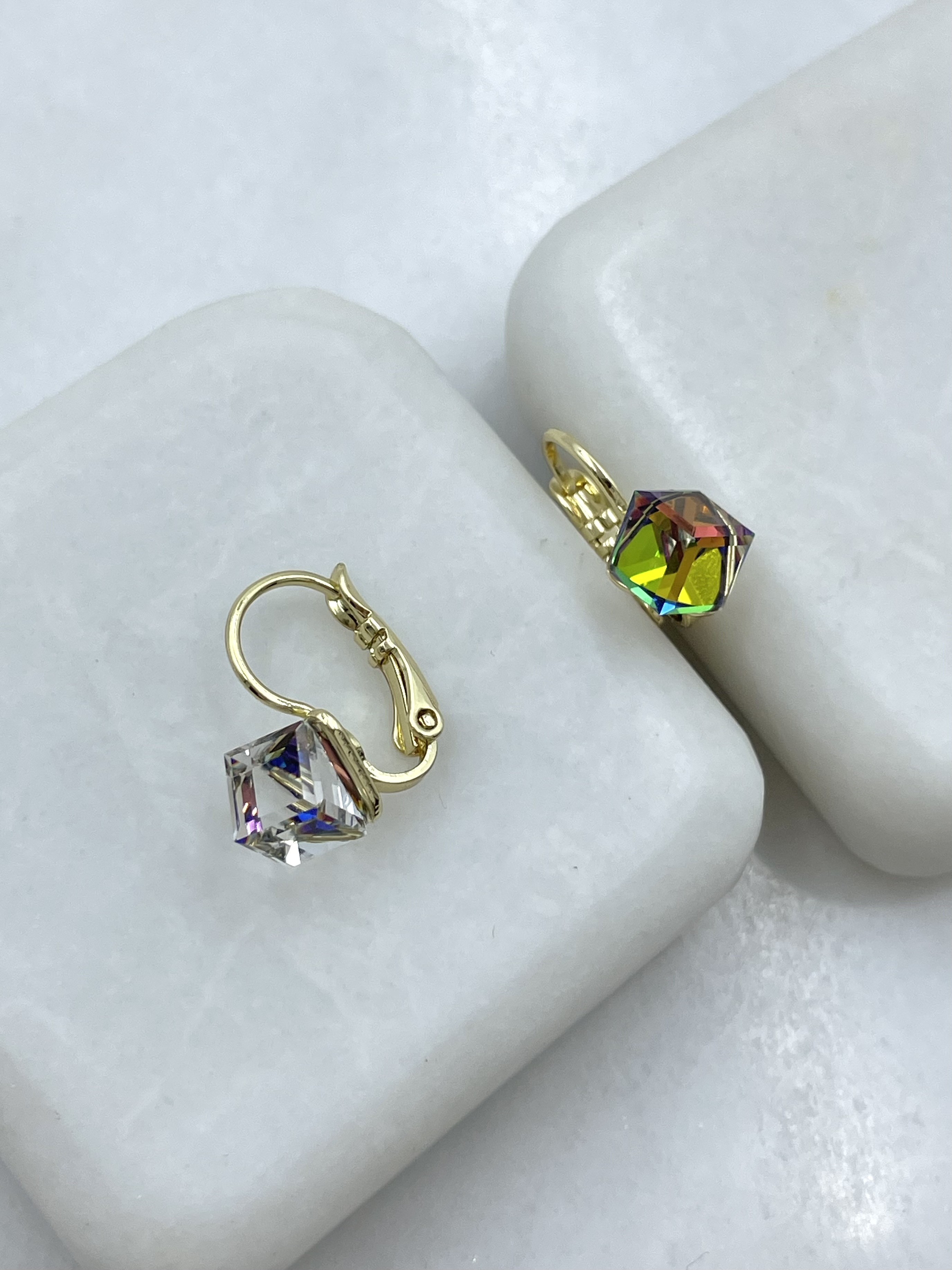 Özel Seri Renkli Swarovski Taşlı Küpe Gold