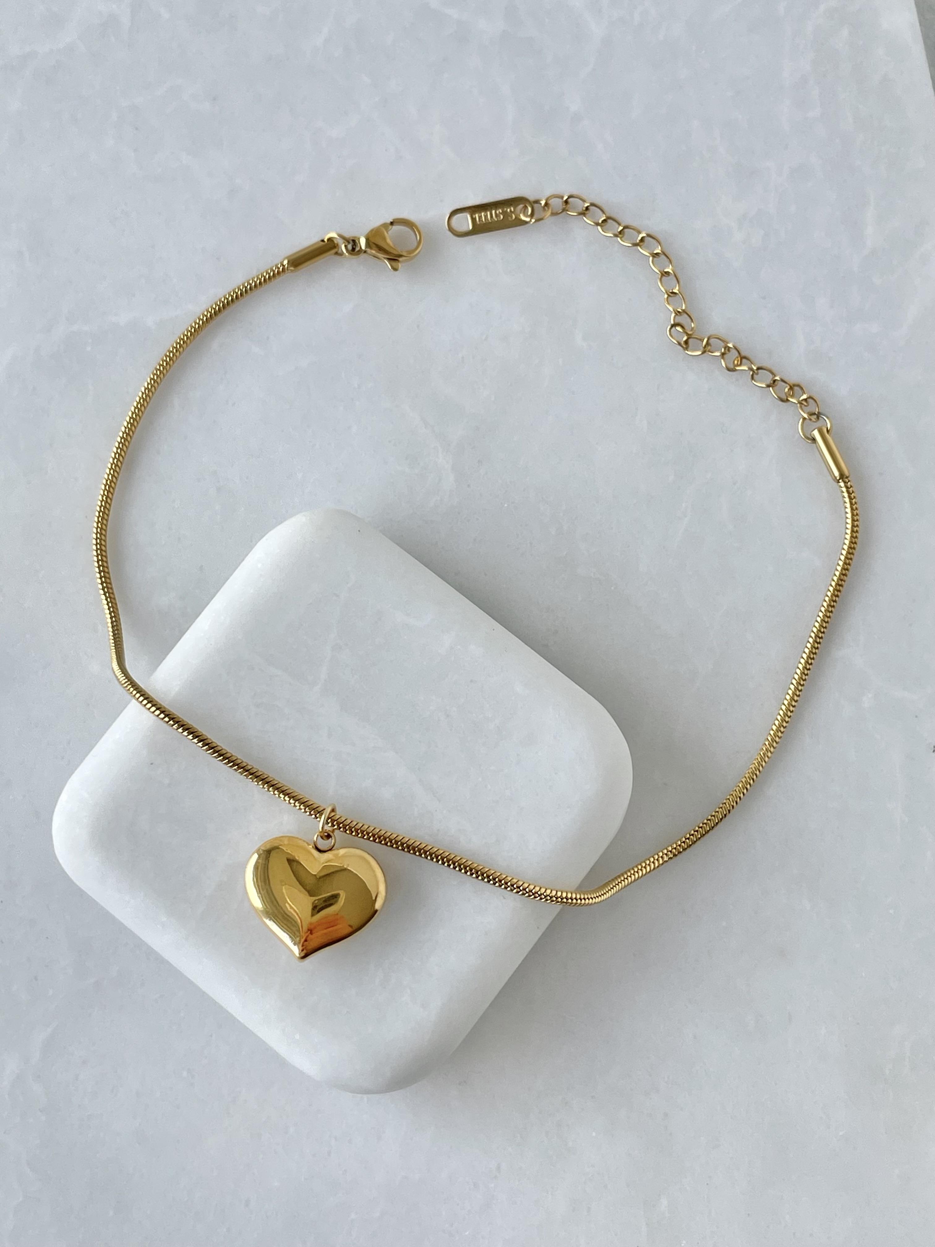 Çelik Bombe Kalp Sallantılı Yılan Zincir Halhal Gold