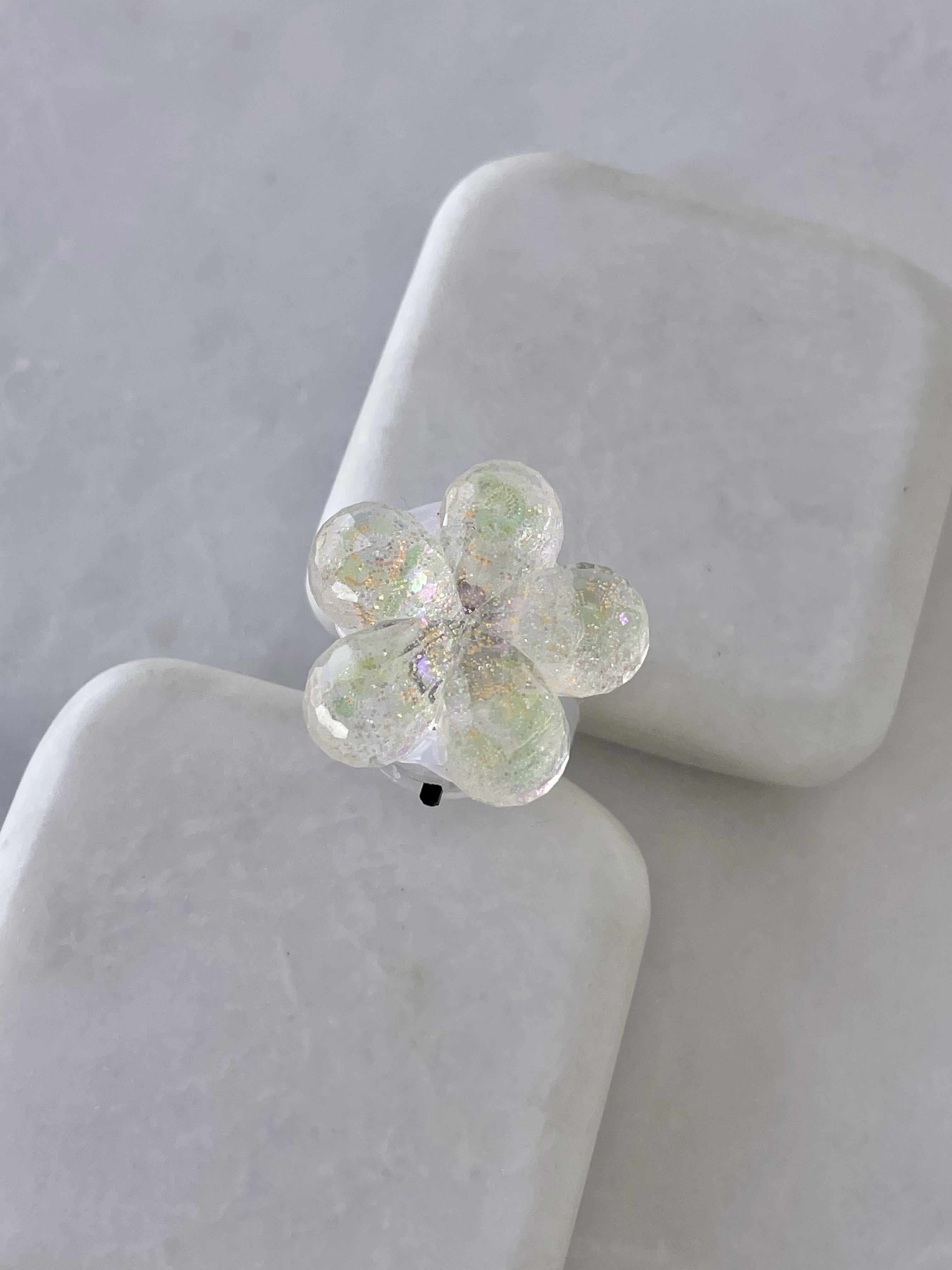 Işıklı Simli Çiçek Yüzük