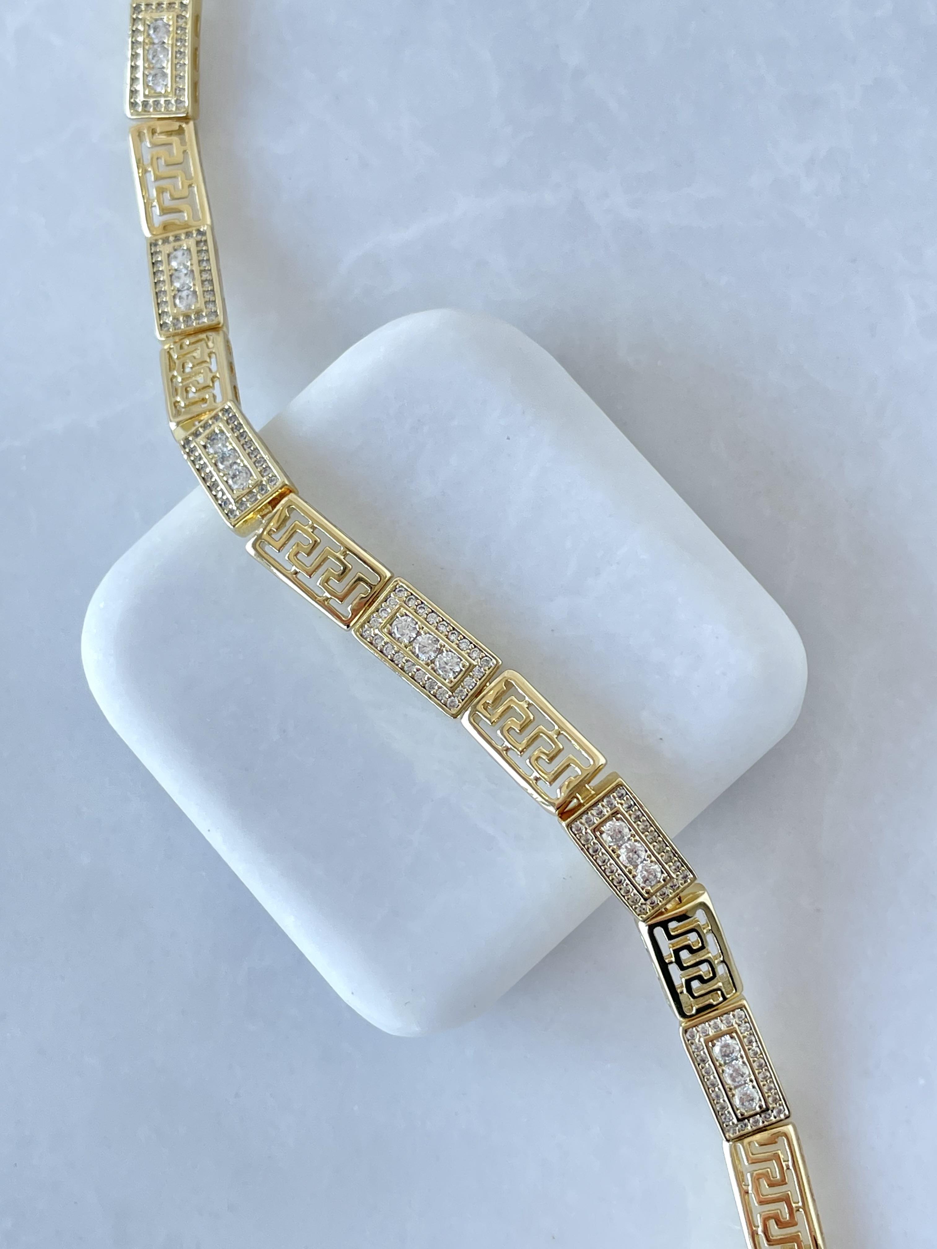 Özel Seri Gömme Taşlı Etnik Desen Bileklik Gold