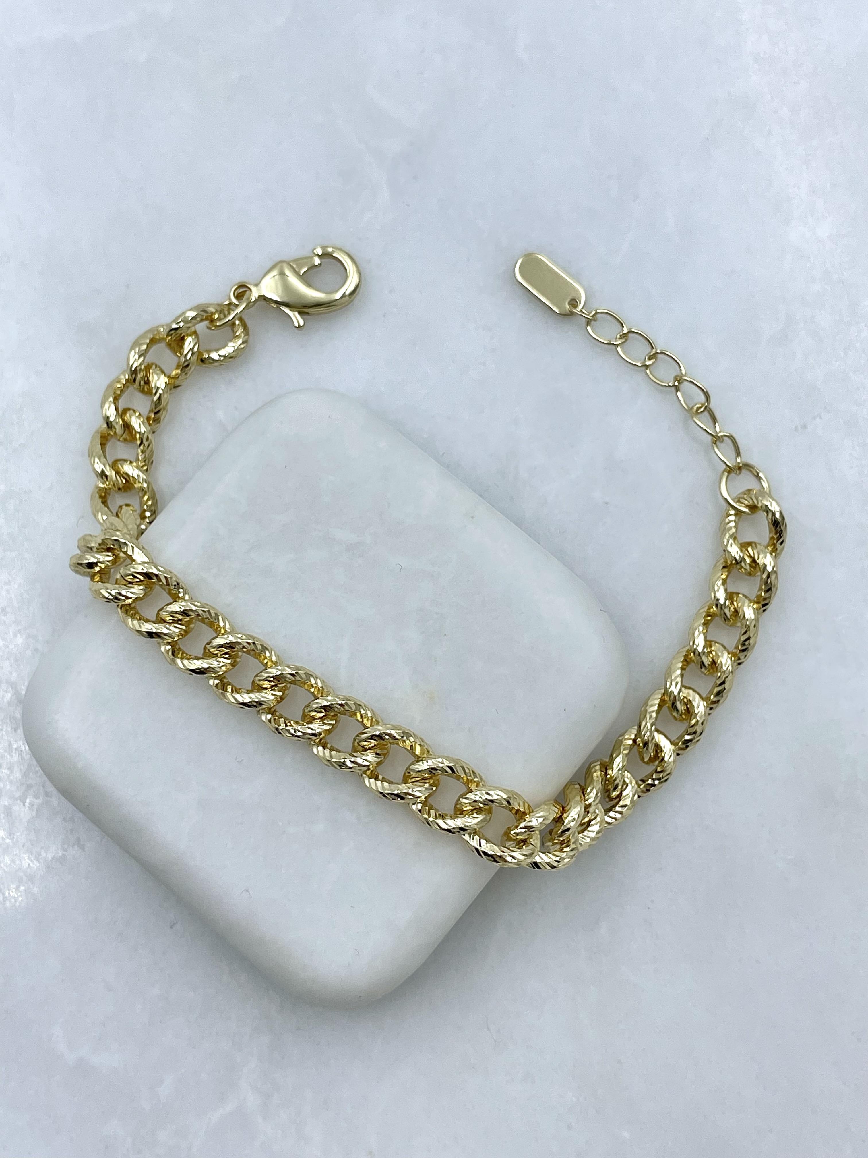 Altın Kaplama İşlemeli Zincir Model Bileklik Gold