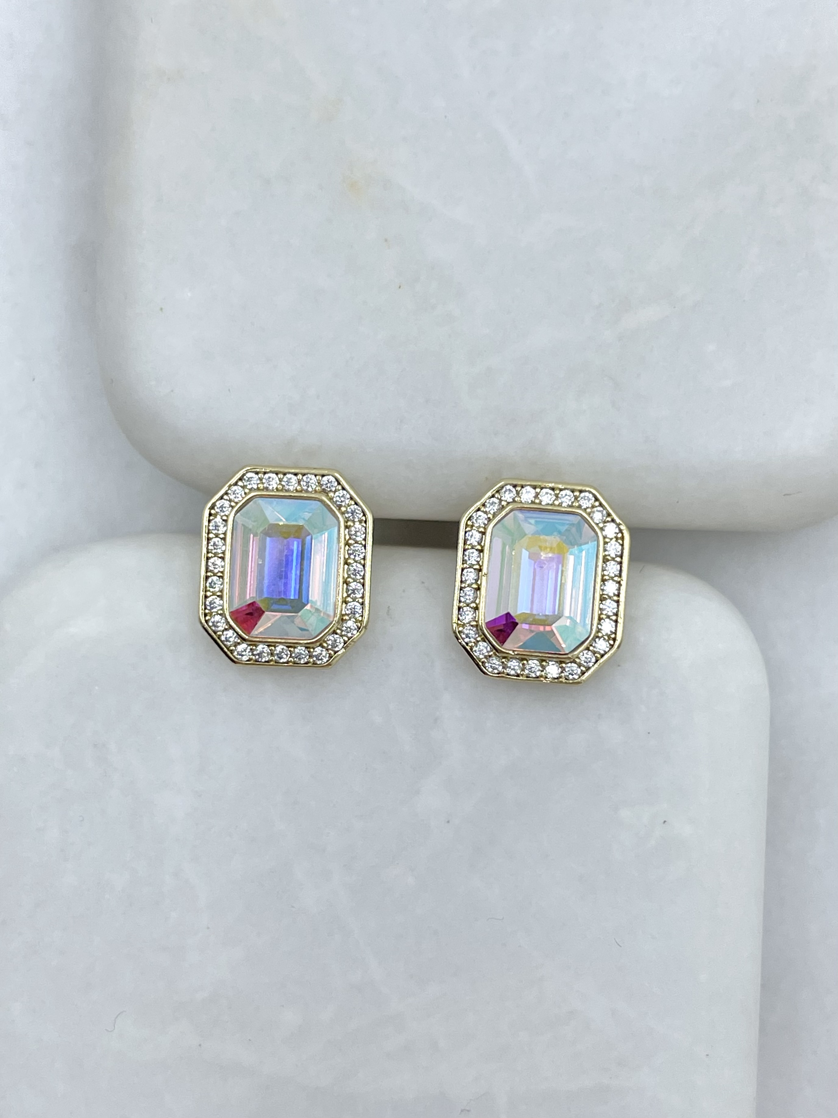 Özel Seri Swarovski Taşlı Baget Küpe Gold