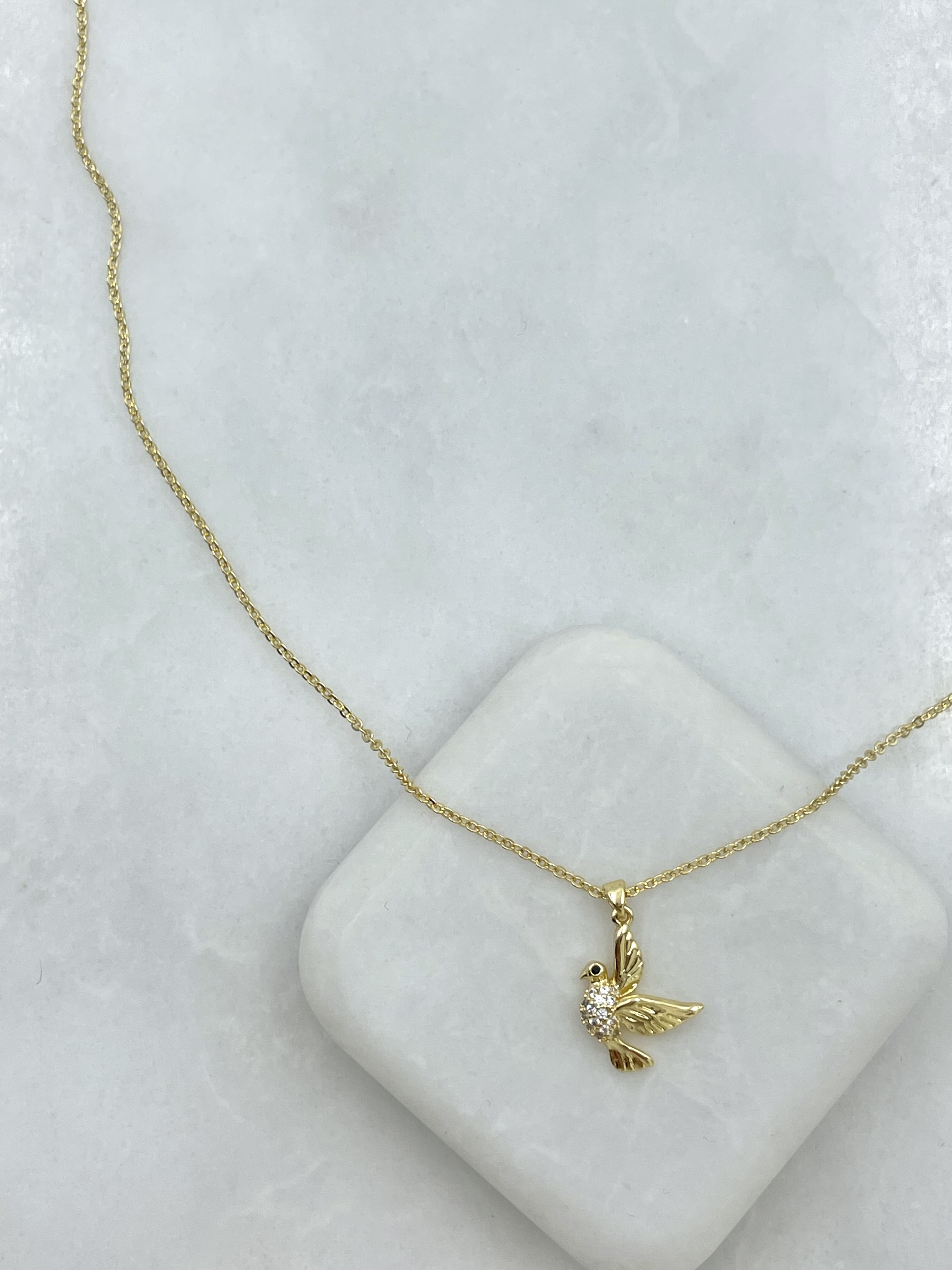 Altın Kaplama Gömme Taşlı Güvercin Model Kolye Gold