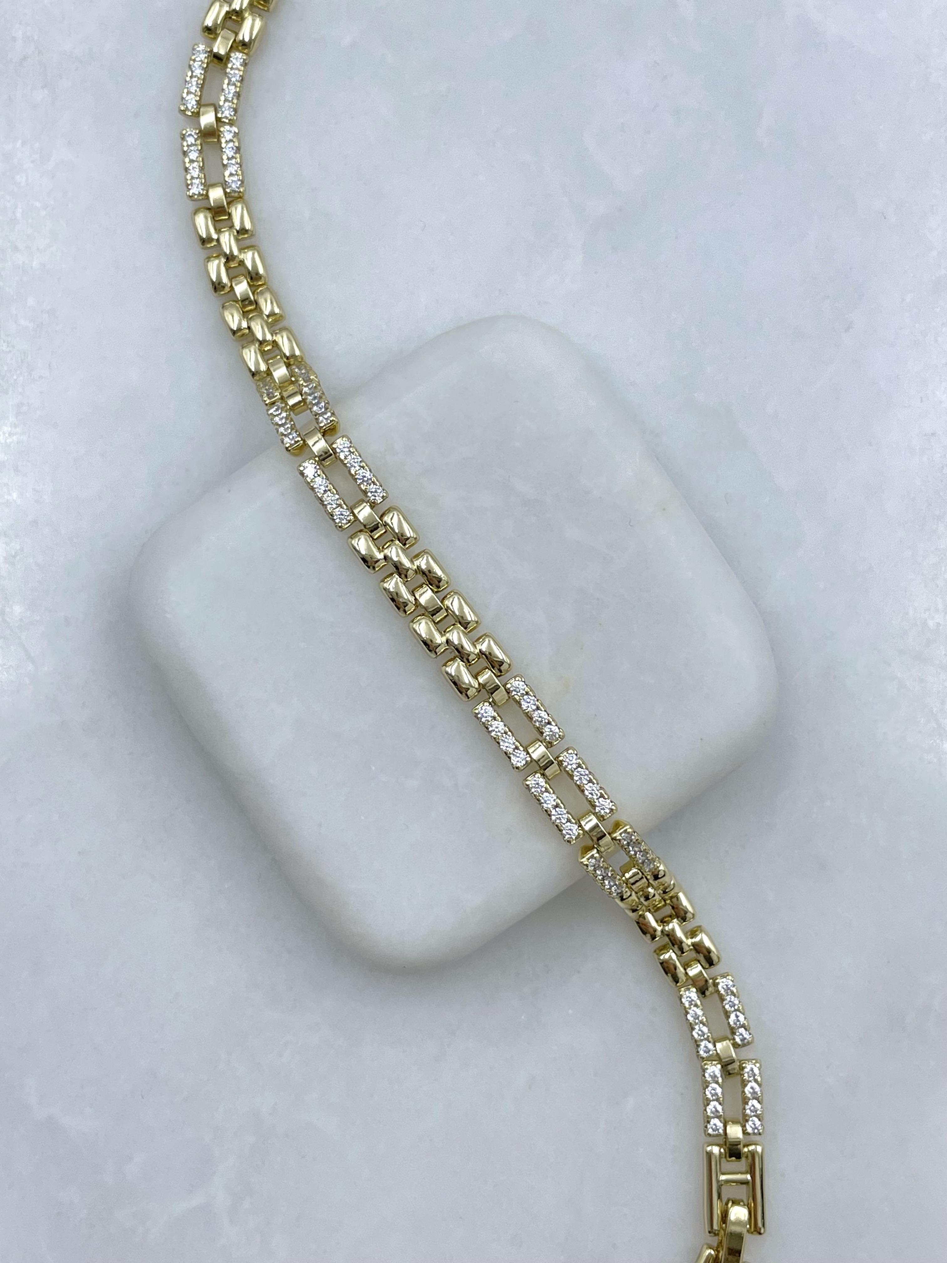 Özel Seri Gömme Taşlı Kordon Zincir Bileklik Gold