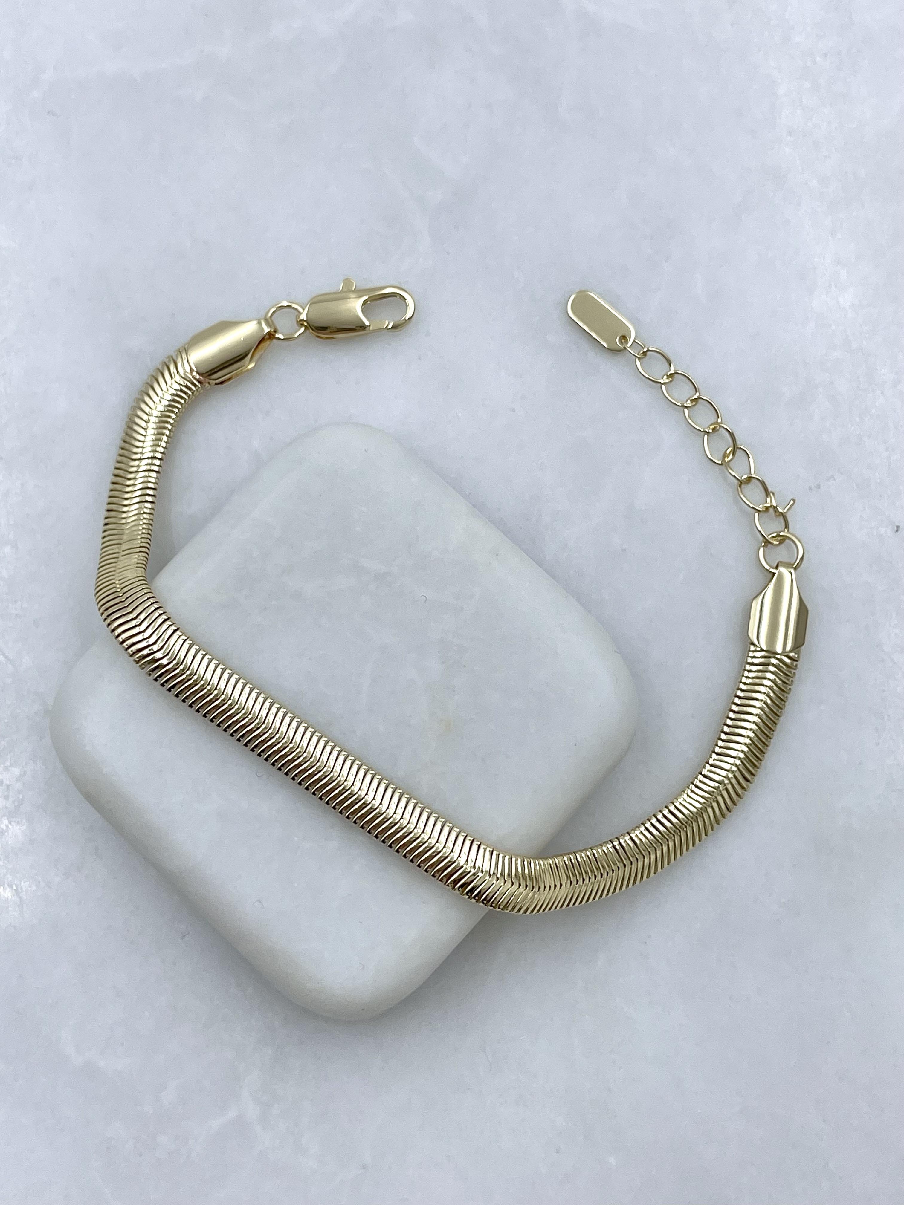 Altın Kaplama Yassı Yılan Zincir Bileklik Gold