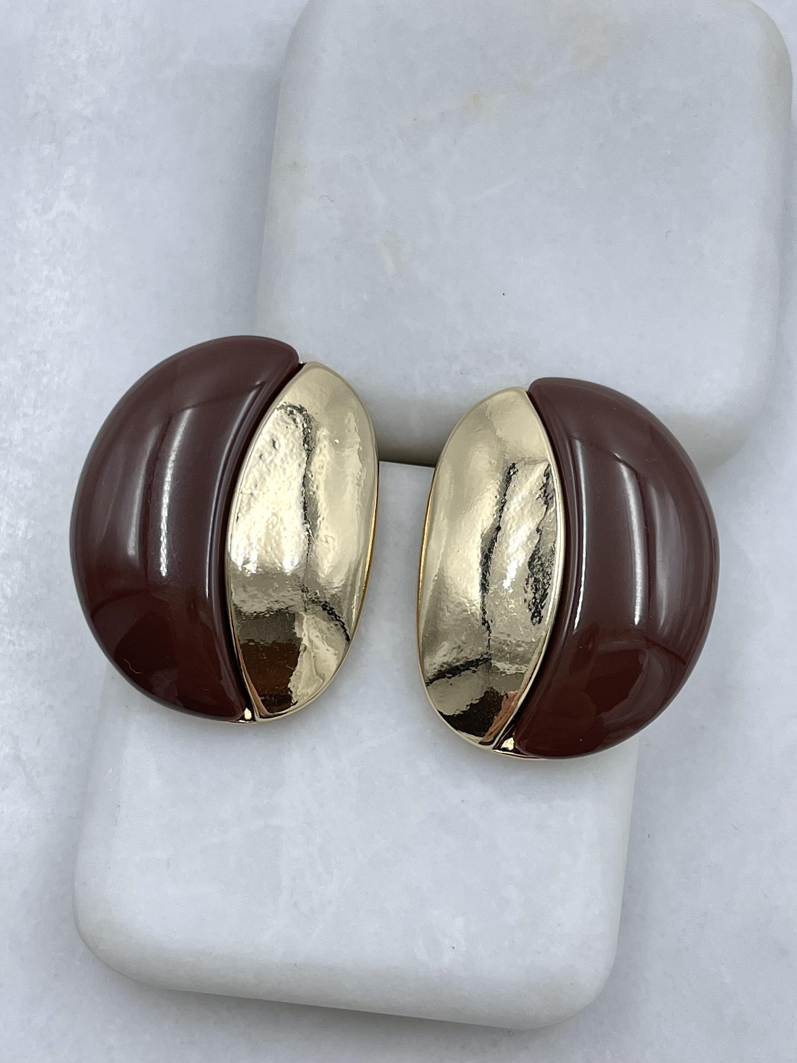 Altın Kaplama Gold Detaylı Tasarım Kahverengi Küpe Gold