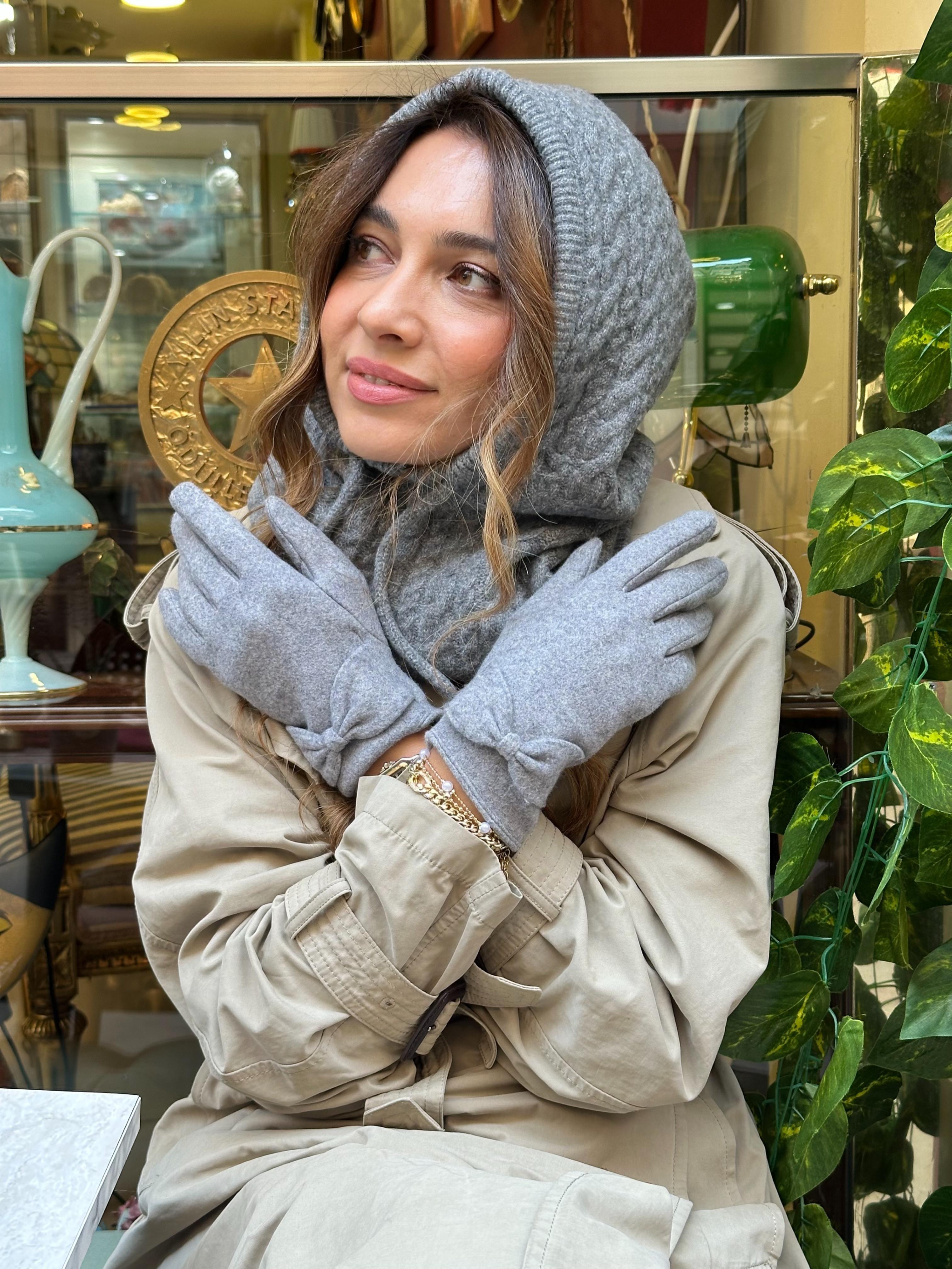 Dokunmatik Fiyonklu Eldiven Gri