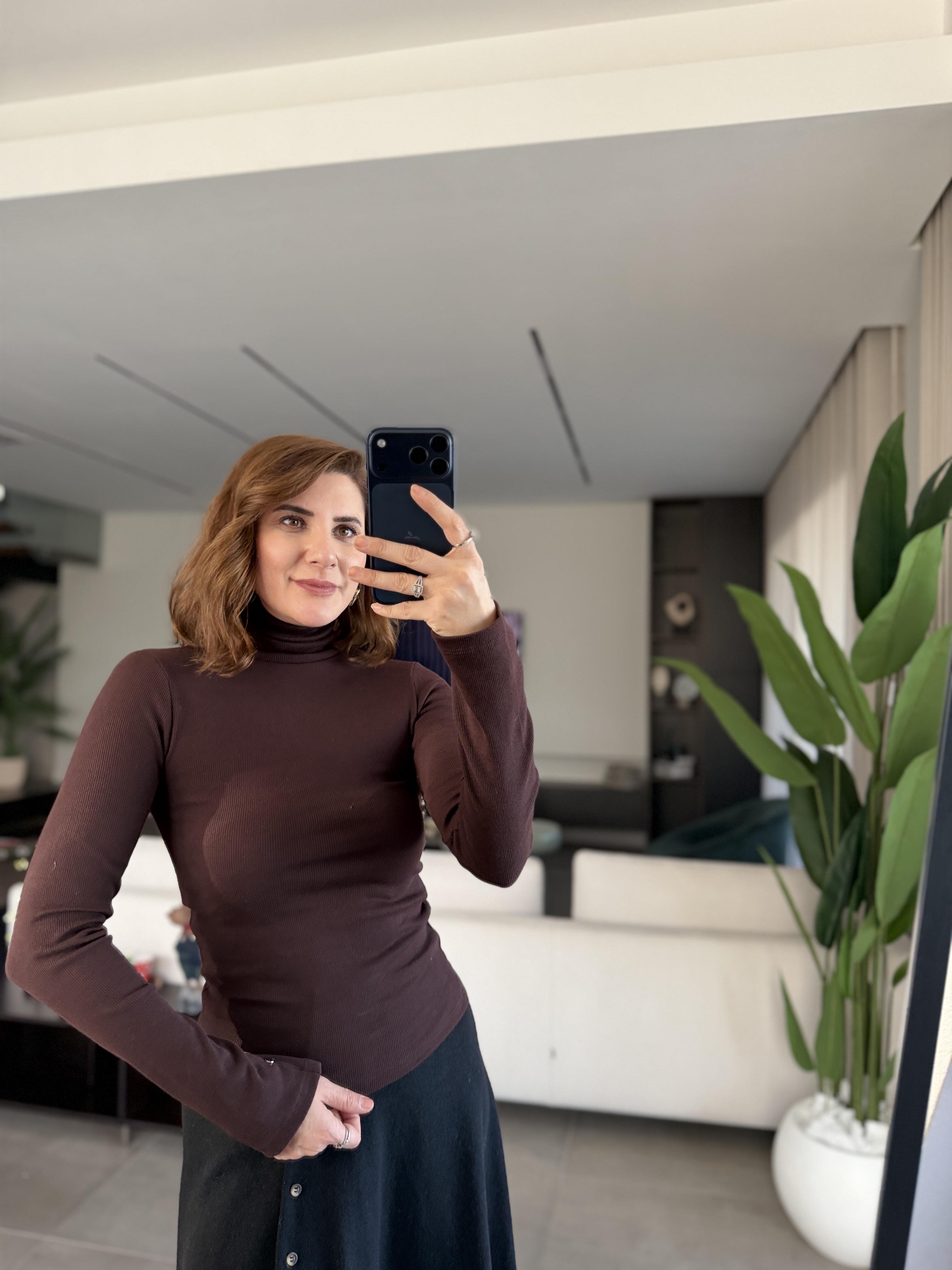 Acı Kahve Balıkçı Yaka Kol Zımba Detaylı Bluz