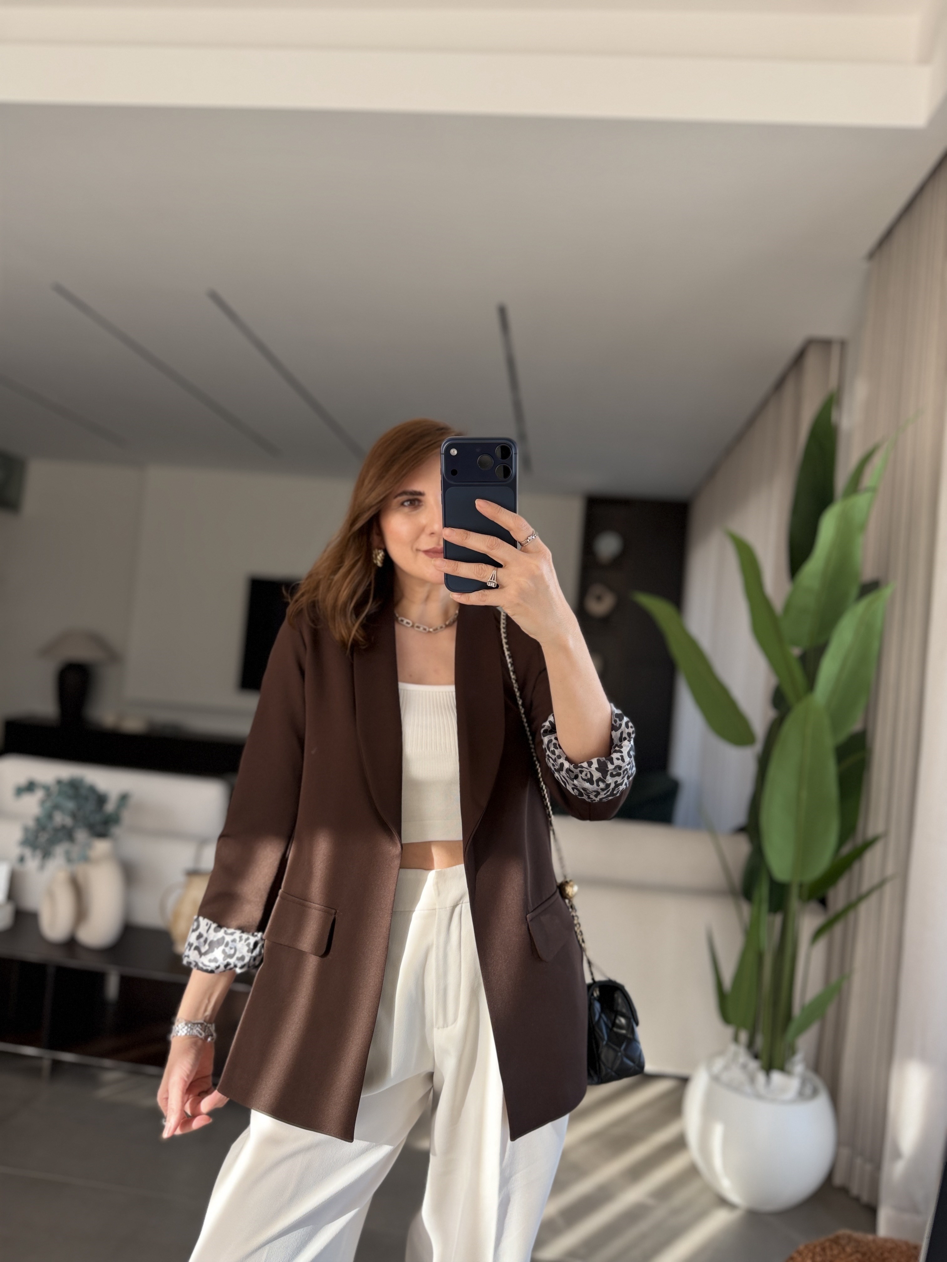 Acı Kahve İçi Leopar Desen Blazer Ceket(Büyük Bedene Uyumlu)
