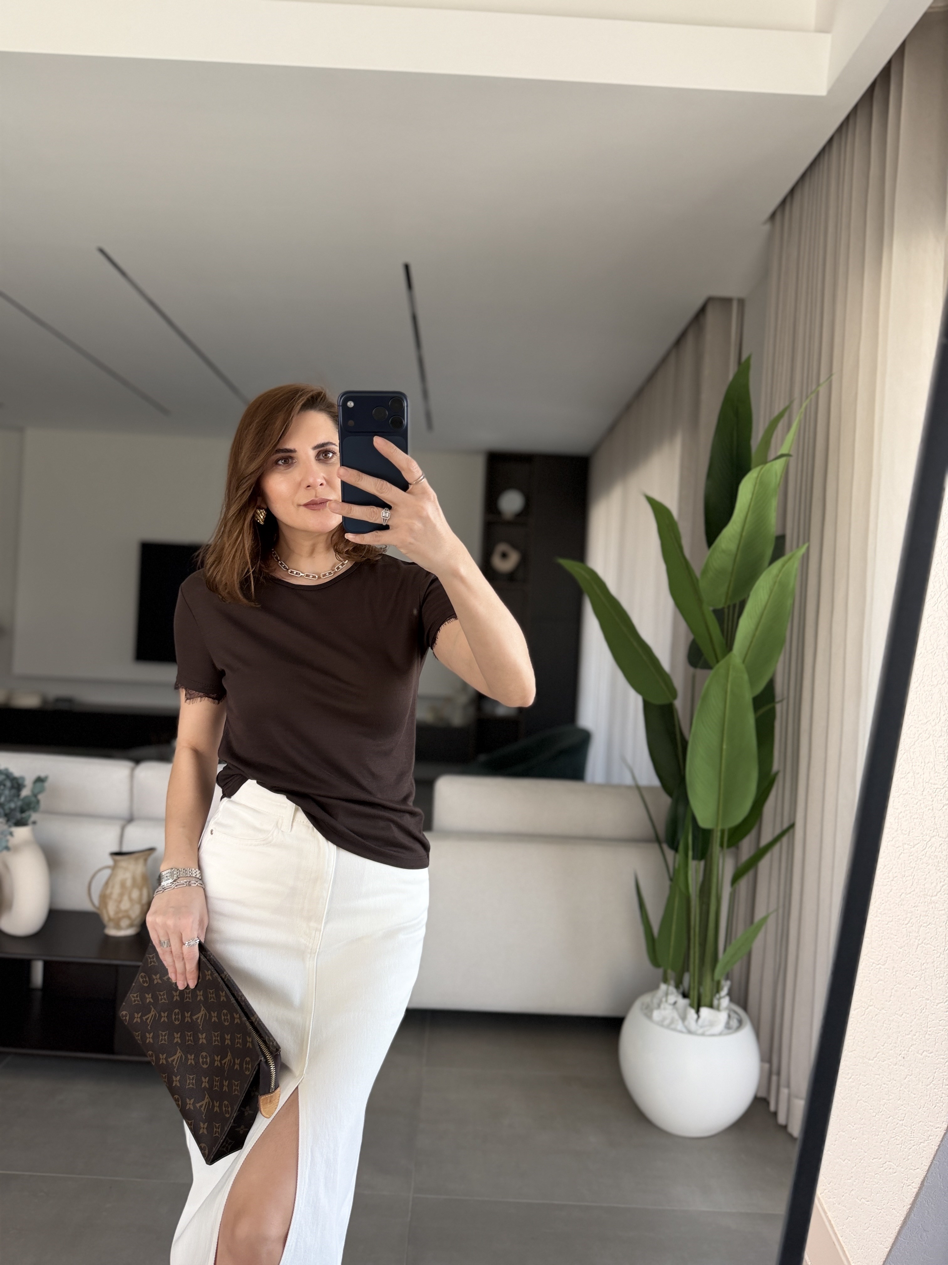 Acı Kahve Kolları Dantel Detay Kısa Kol T-Shirt