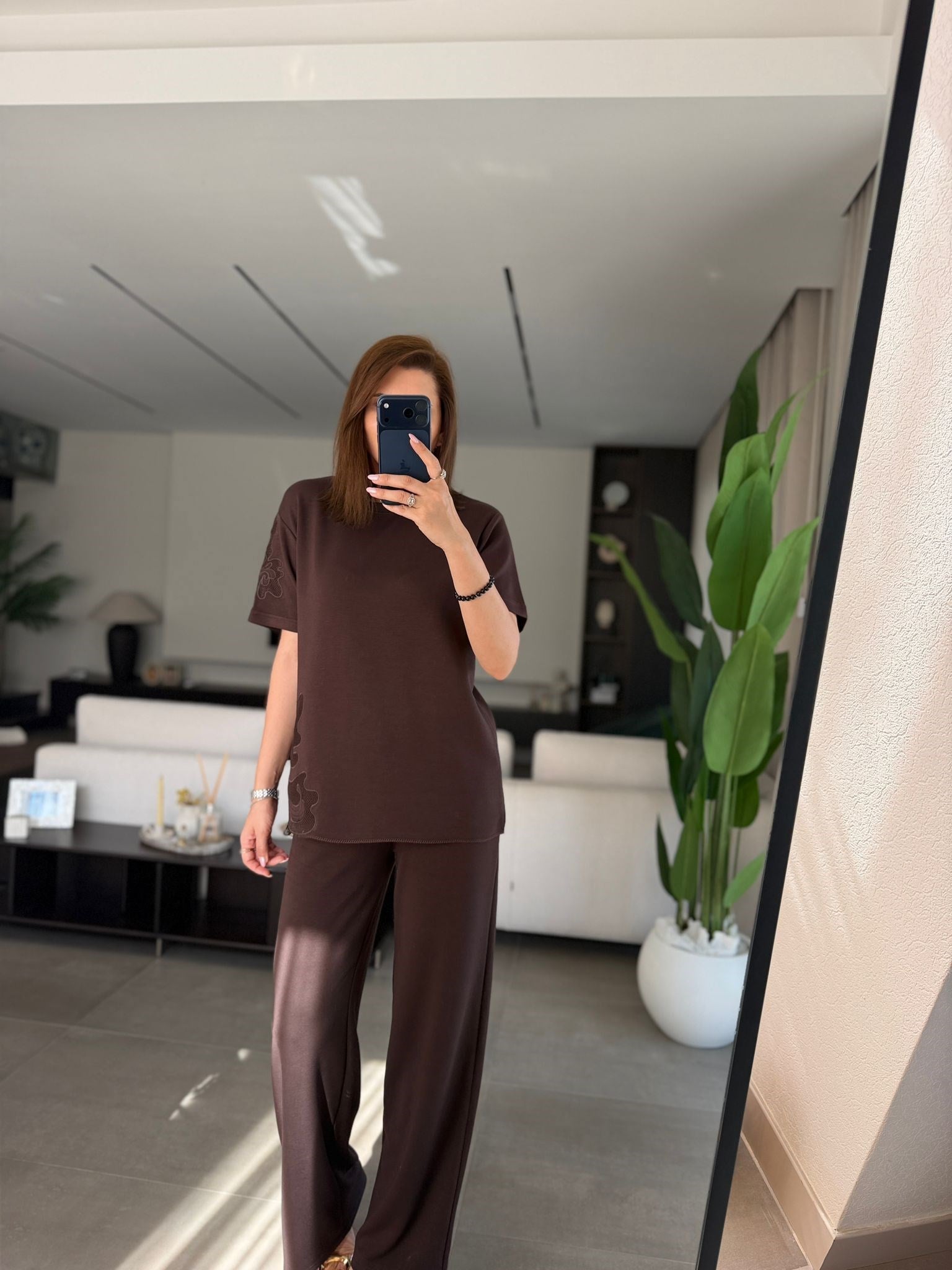 Acı Kahve  Lazer Nakış Modal Pantolon Takım