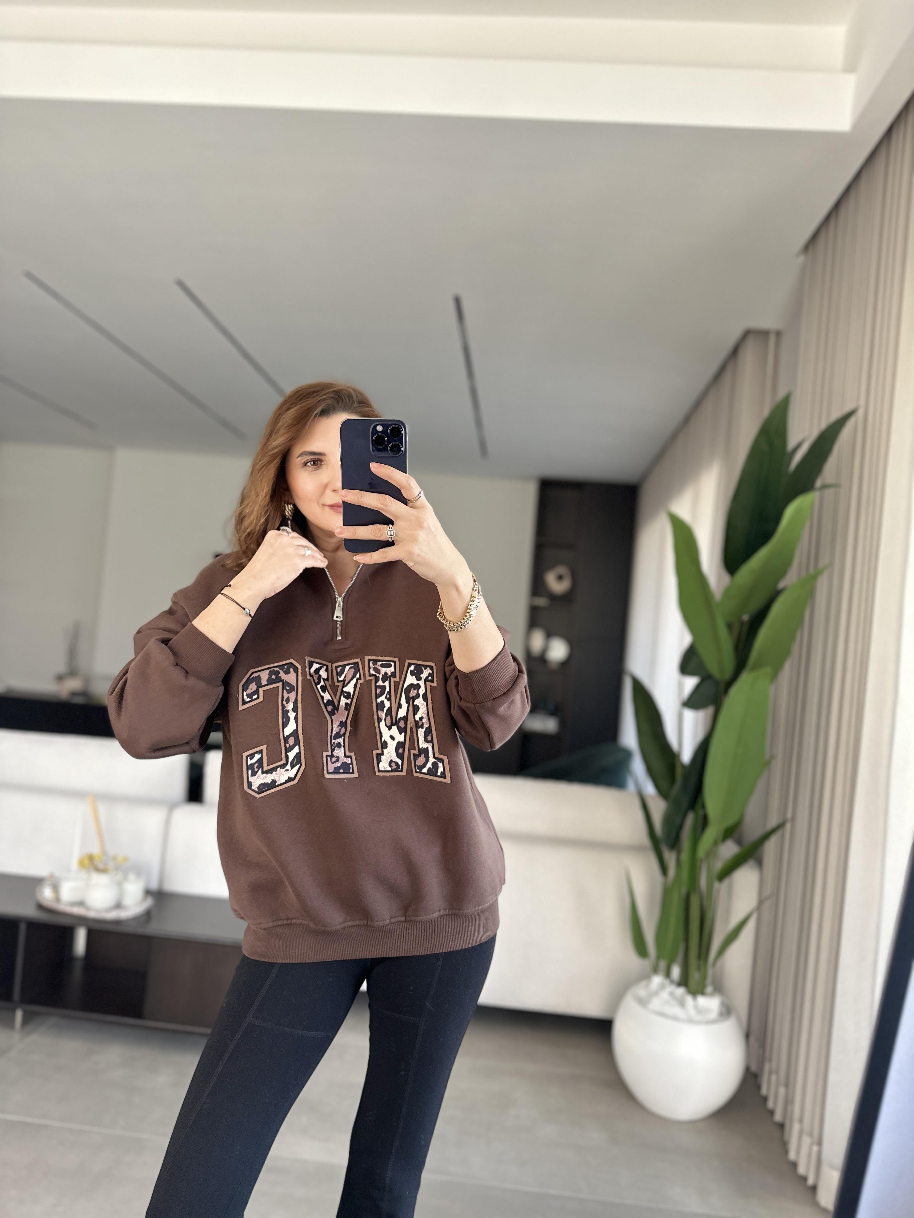 Acı Kahve NYC Baskılı Yaka Fermuarlı Sweat