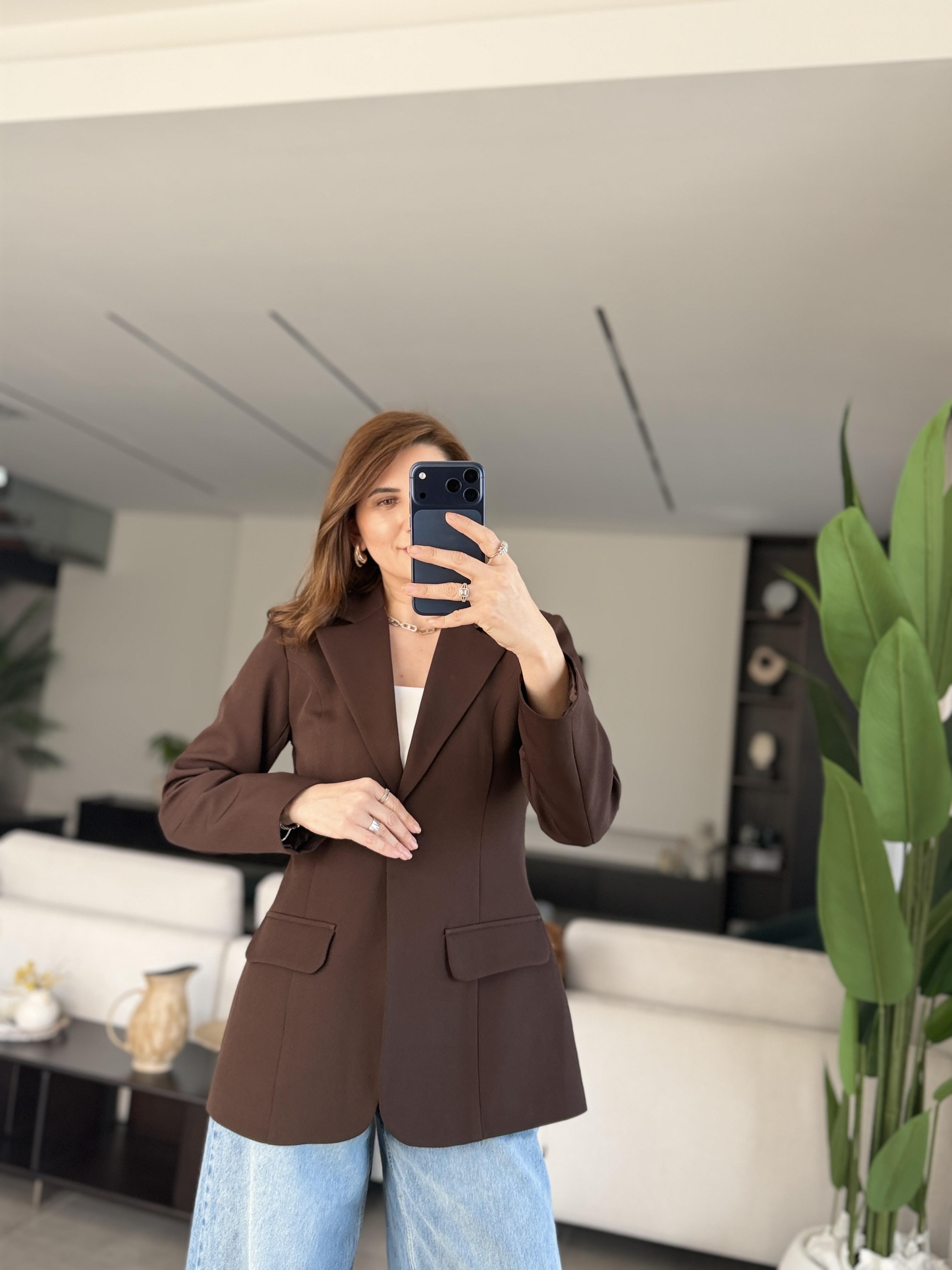 Acı Kahve Tek Düğme Hürrem Blazer Ceket