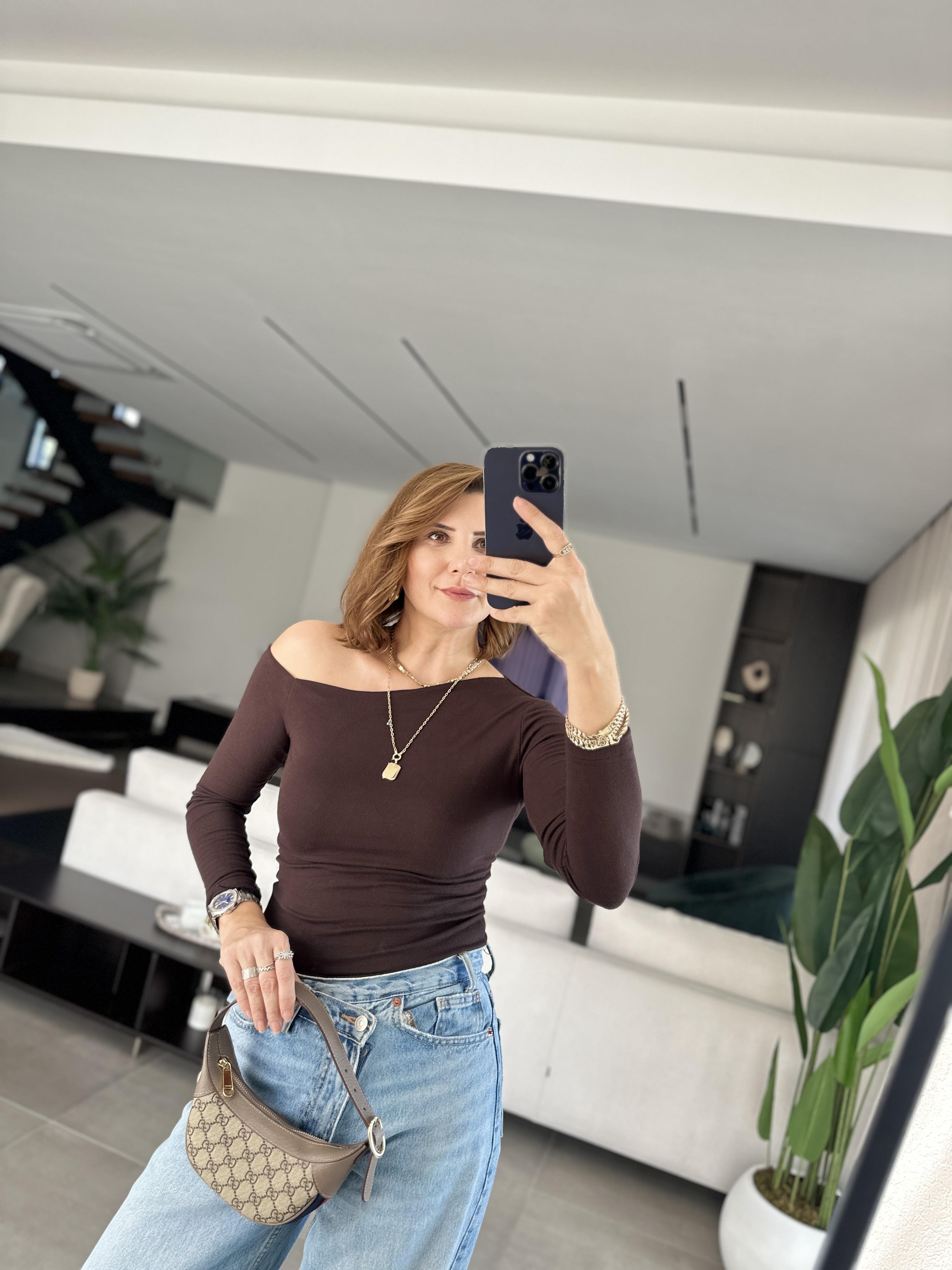 Acı Kahve Tek Omuz Açık Bluz