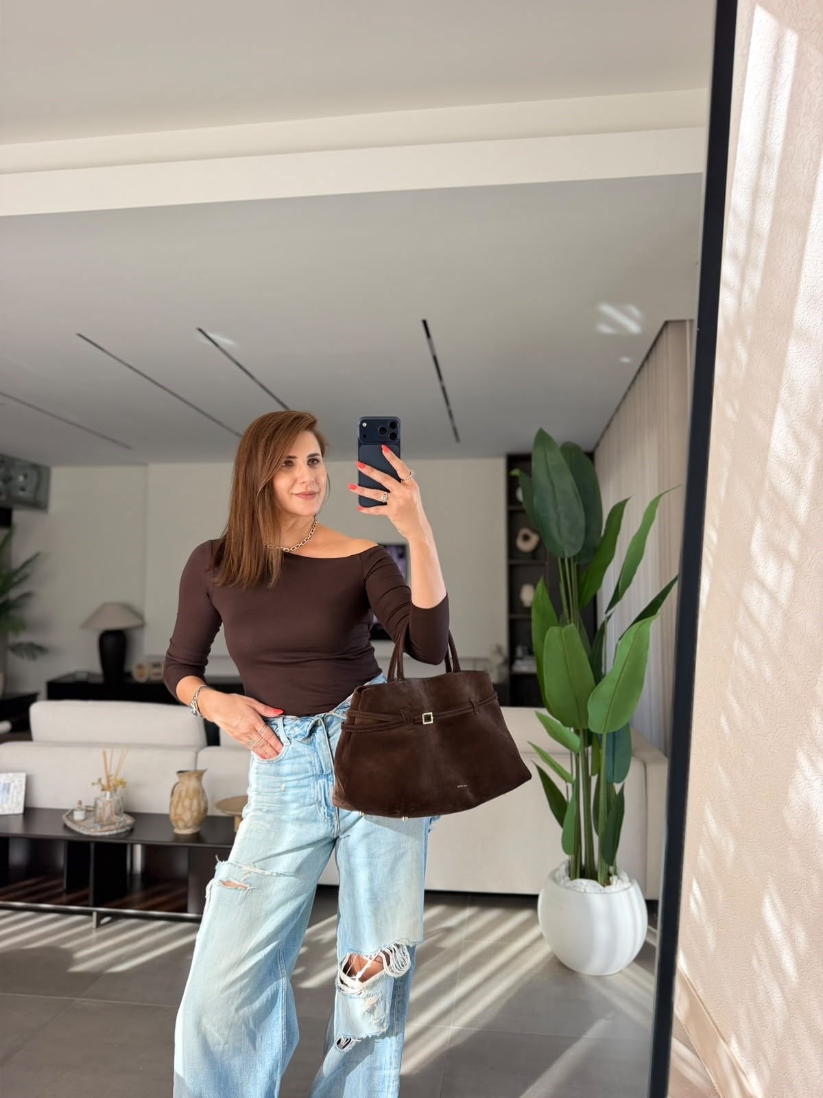 Acı Kahve Tek Omuz Açık Bluz