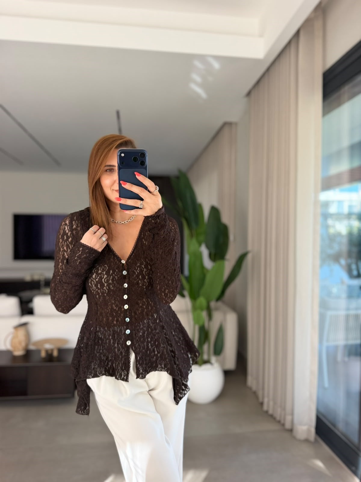 Acı Kahve  Violetta Dantel Peplum Hırka