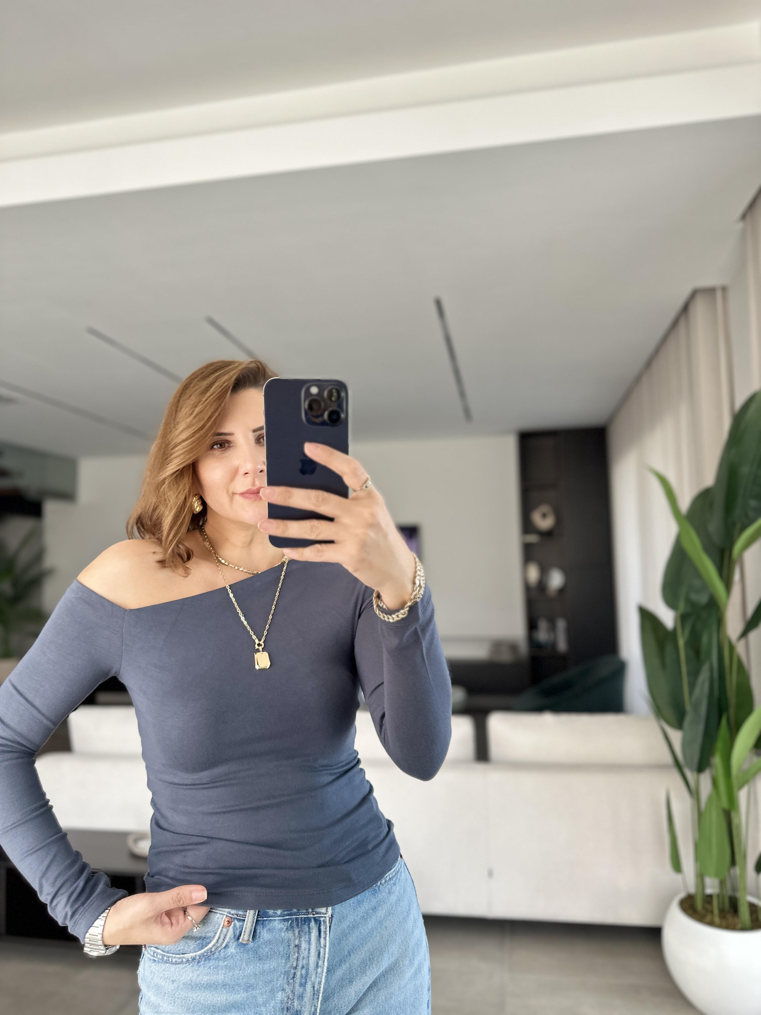 Antrasit Tek Omuz Açık Bluz