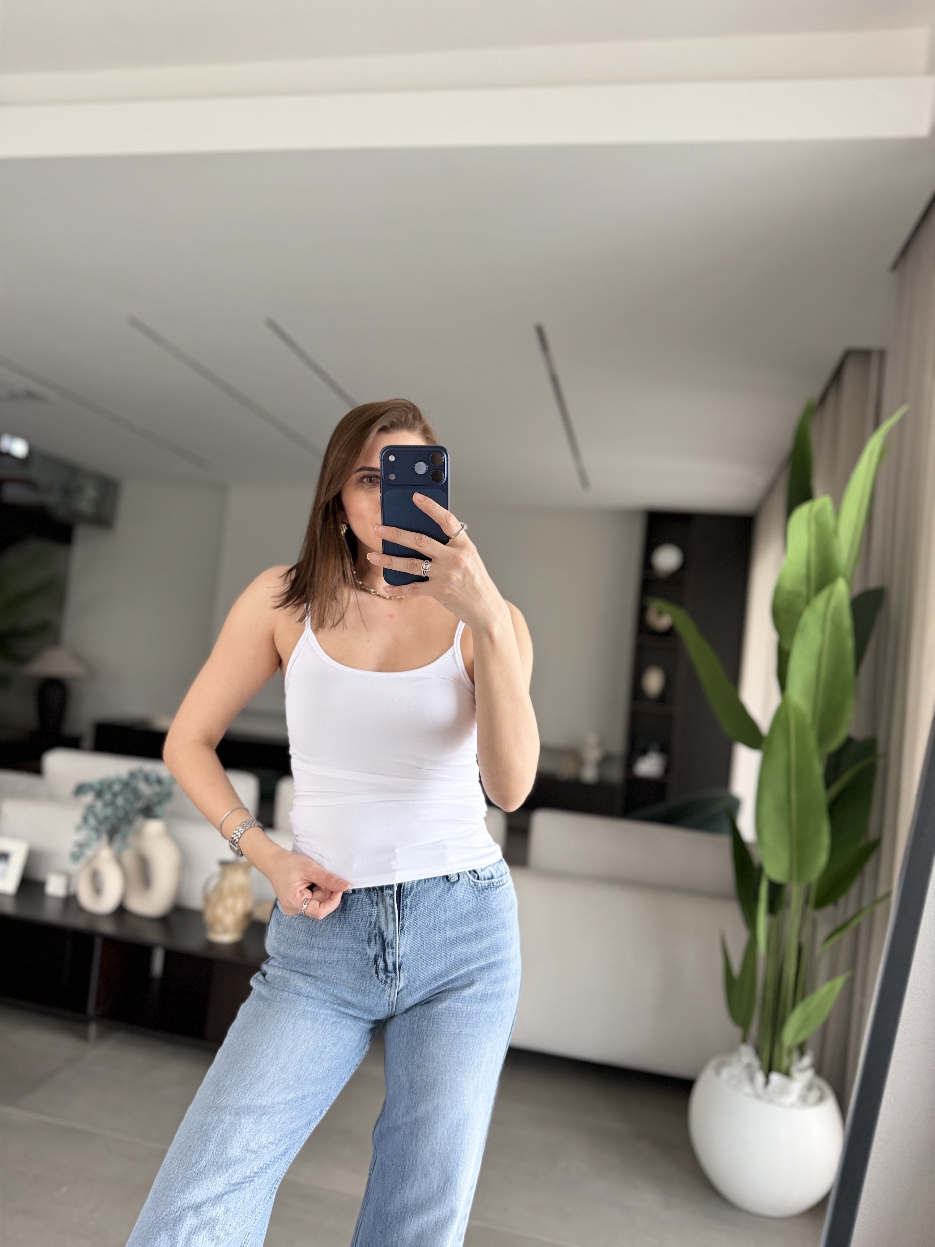 Beyaz Polyemid İp Askılı Atlet