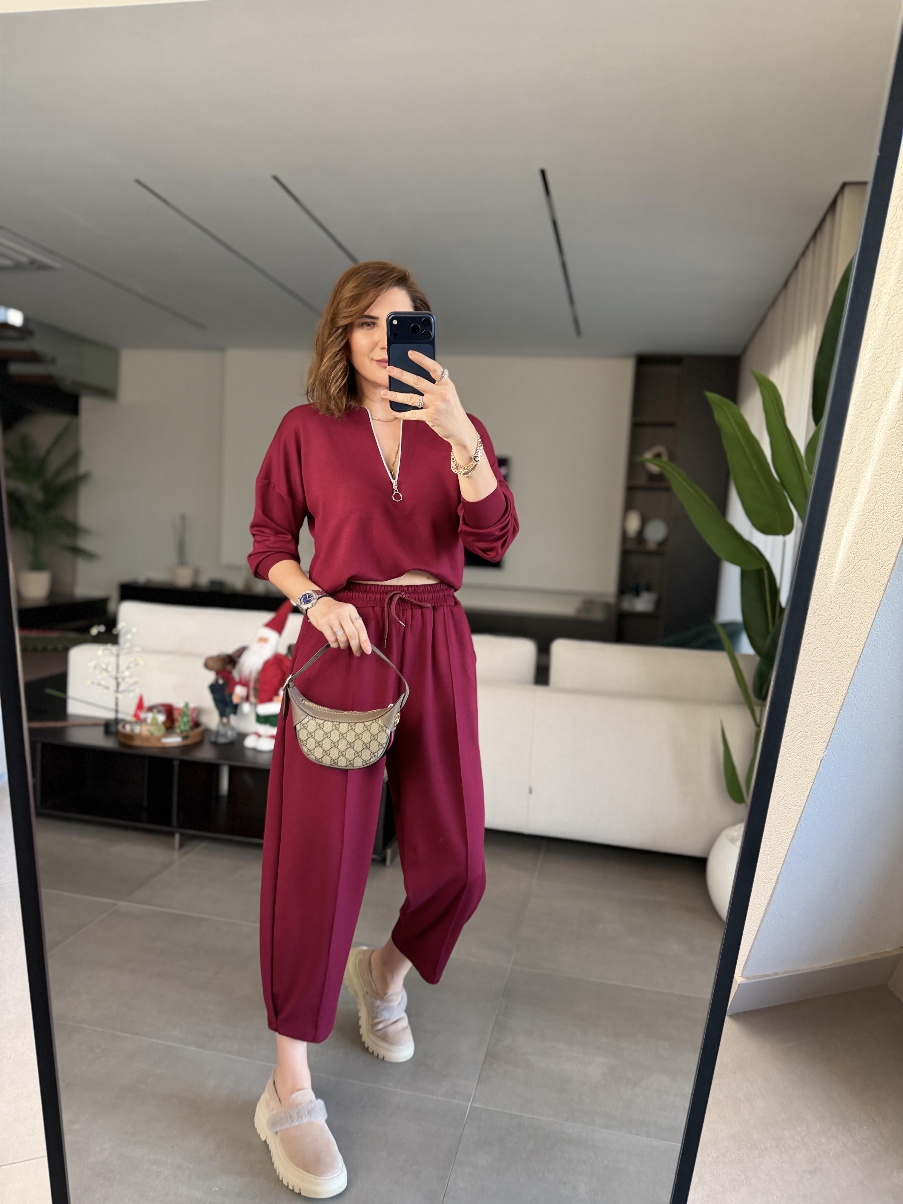 Bordo Santana Yarım Fermuarlı Takım