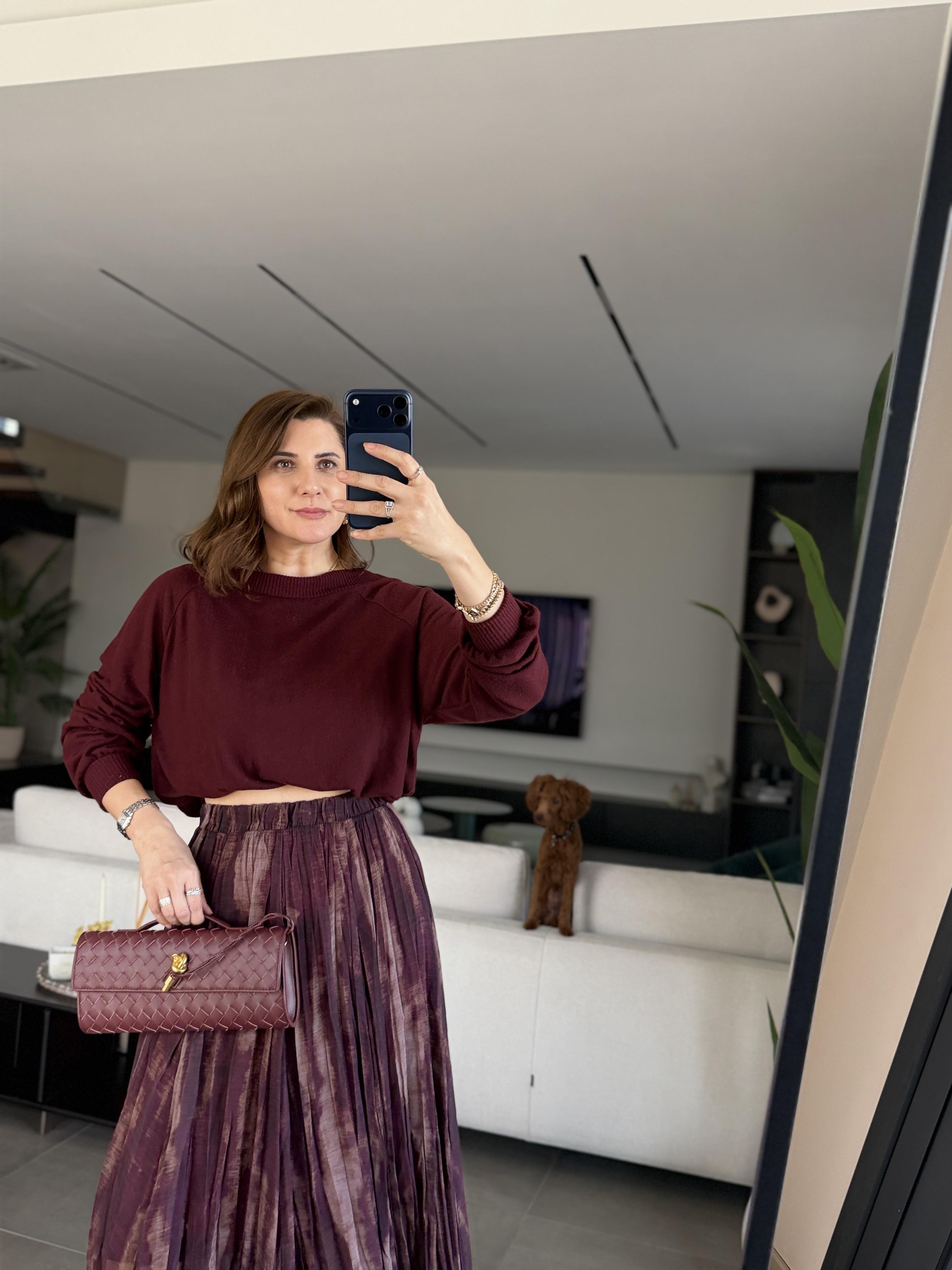 Bordo Sırt Detaylı Kayık Yaka Bluz