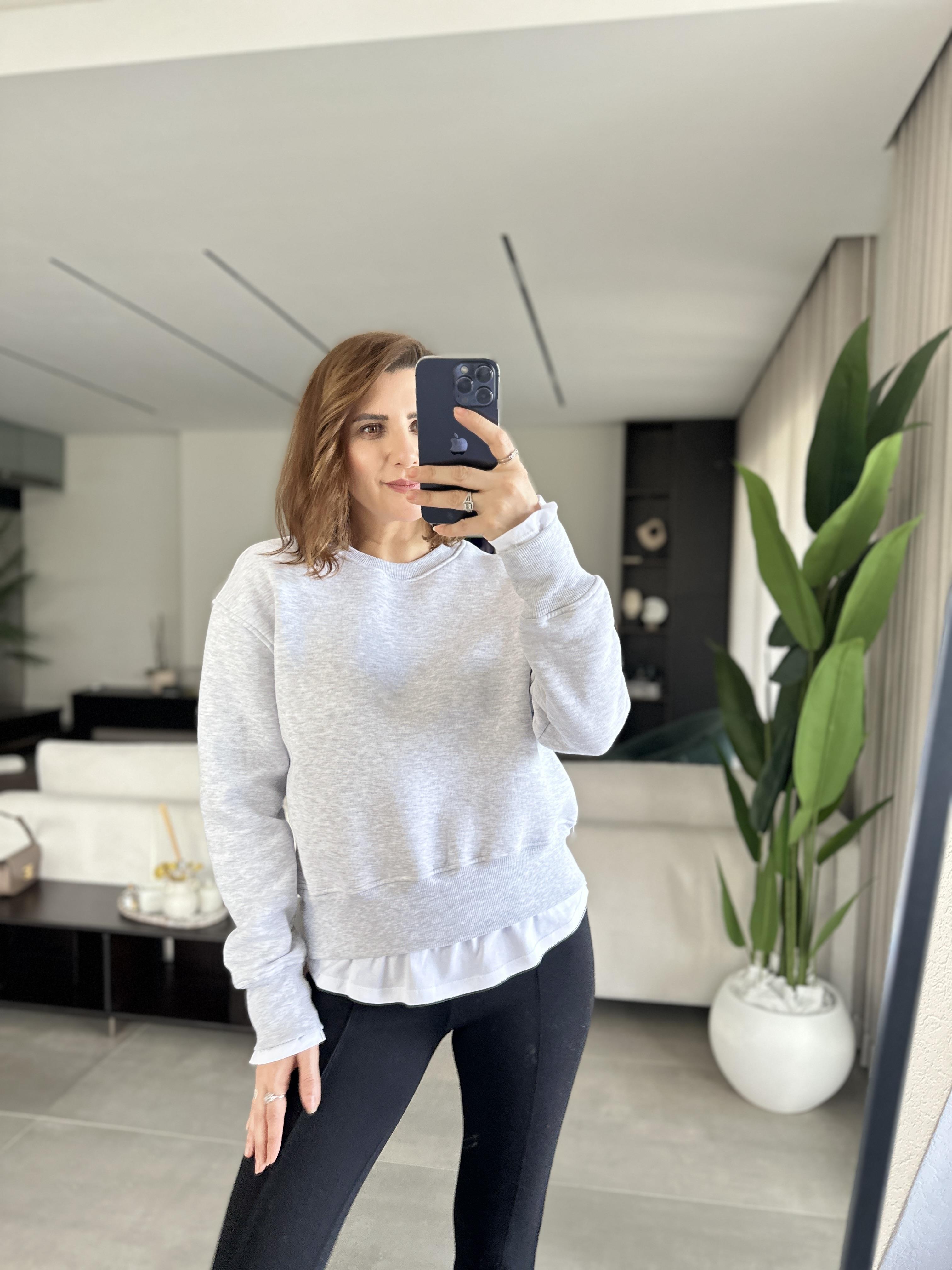Gri T-shirt Görünümlü Üç İplik Sweat