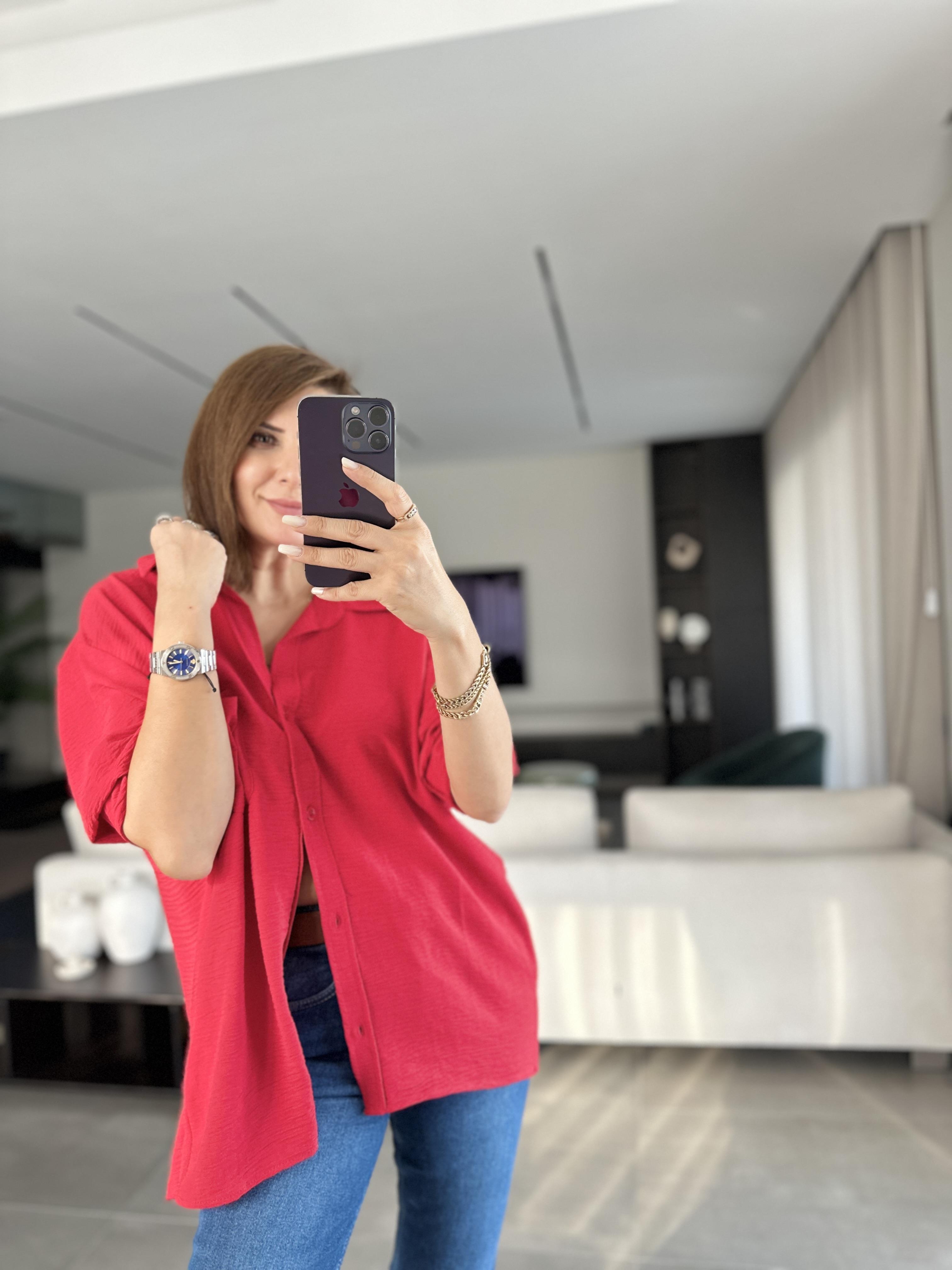 Kırmızı Ayrobin Salaş Gömlek