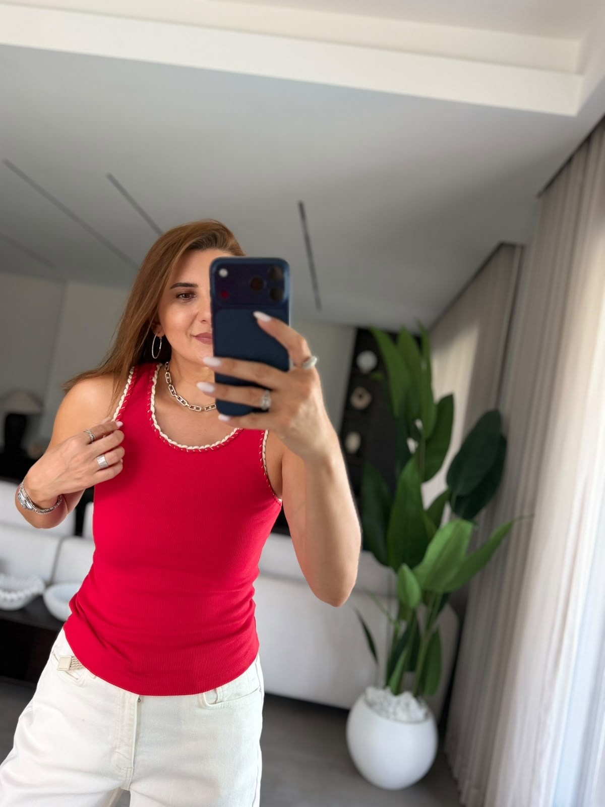 Kırmızı Örgü Detaylı Fitilii Atlet