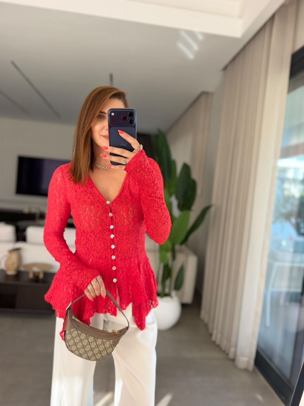 Kırmızı  Violetta Dantel Peplum Hırka