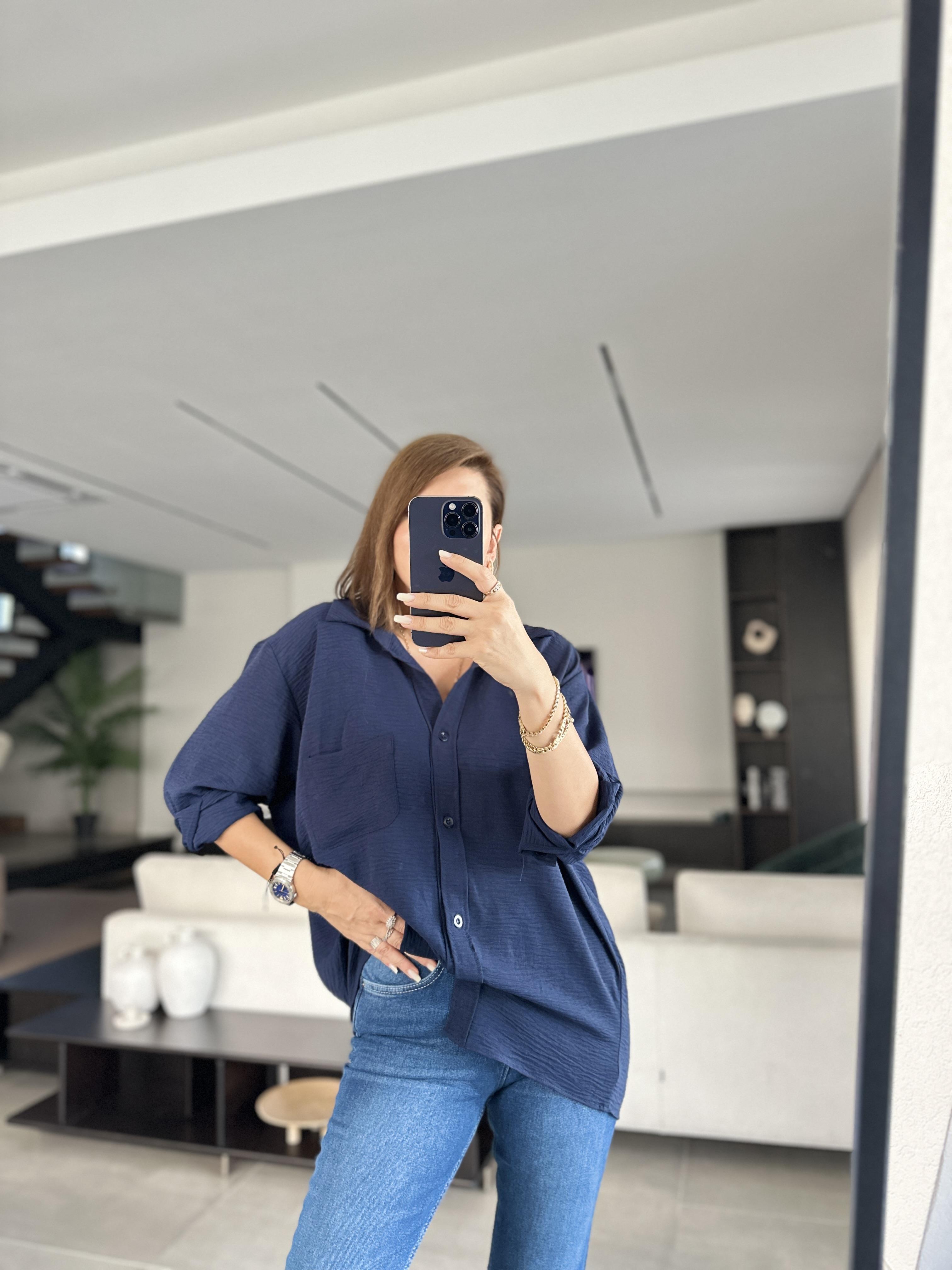 Lacivert Ayrobin Salaş Gömlek