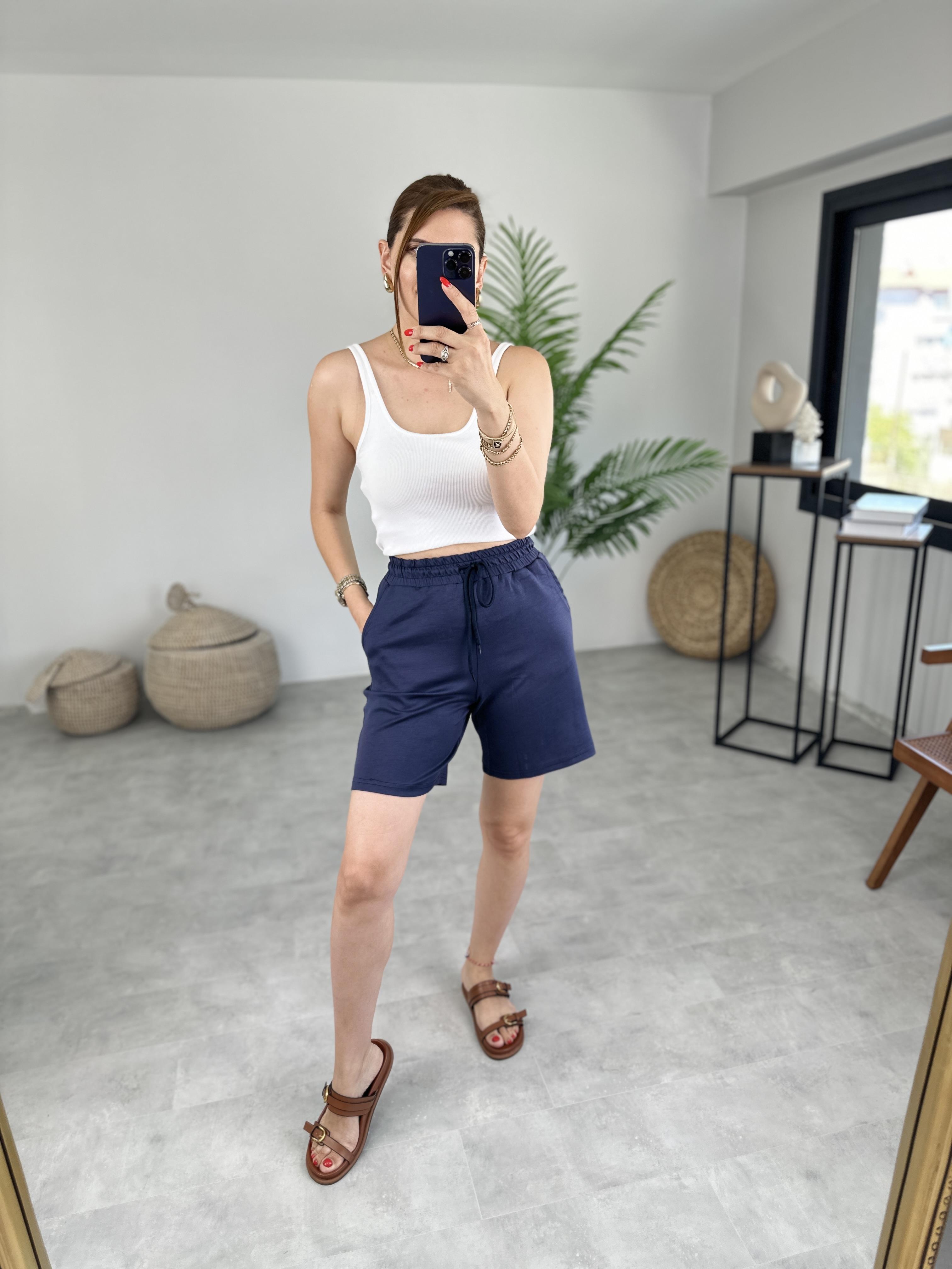 LACİVERT BEL LASTİKLİ MODAL ŞORT