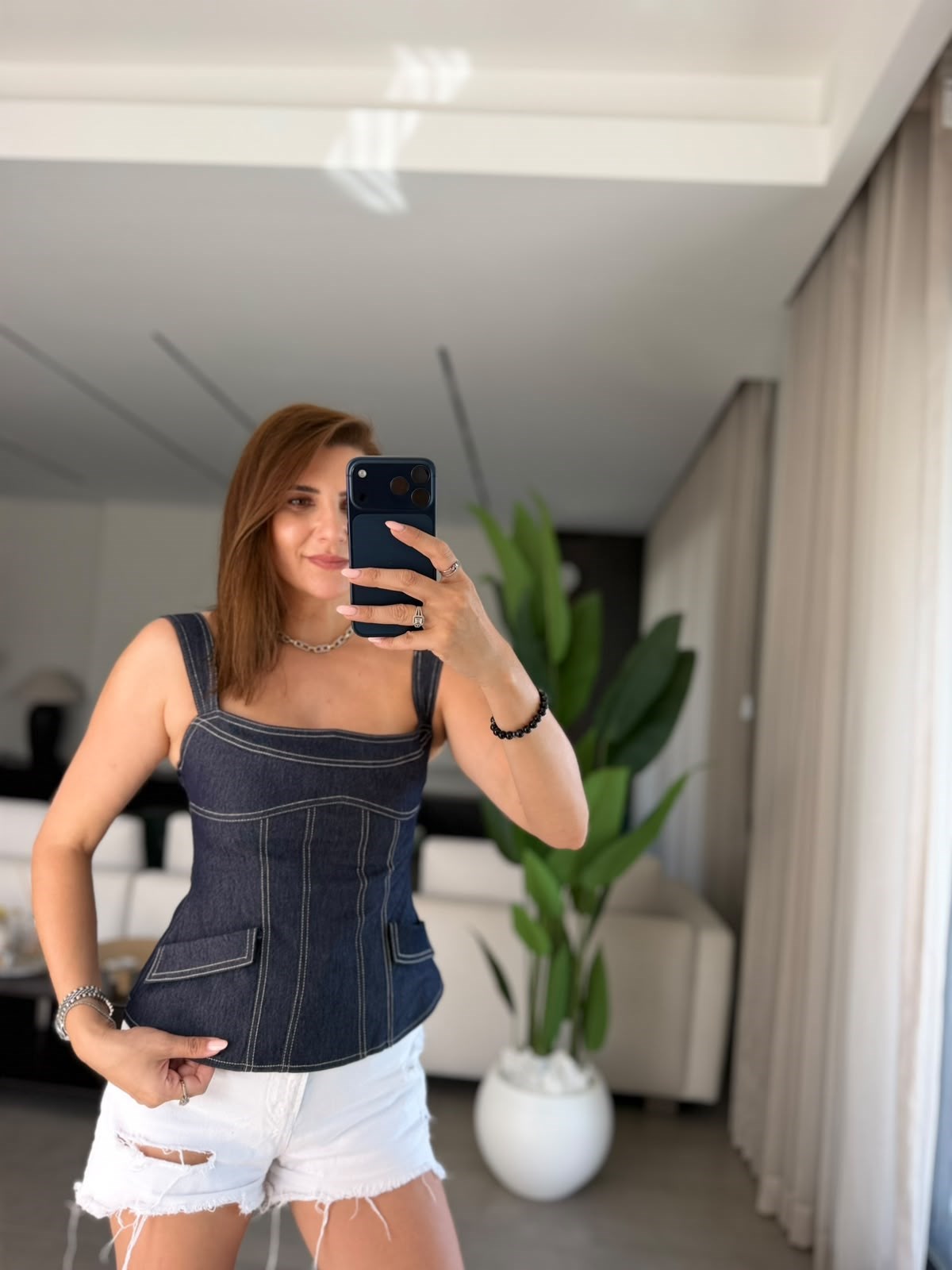 Lacivert Ön Cepli Kot Bluz