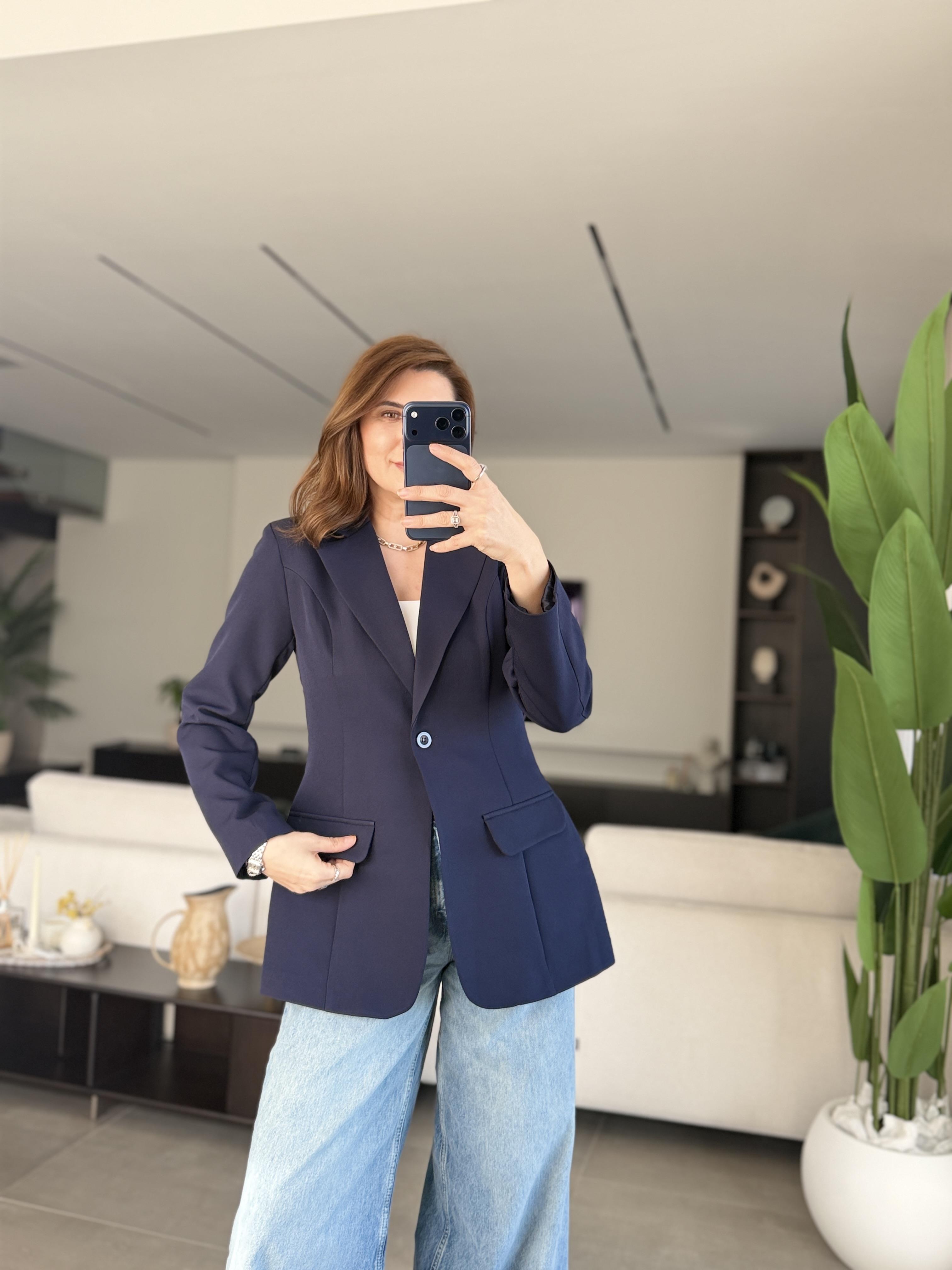 Lacivert Tek Düğme Hürrem Blazer Ceket