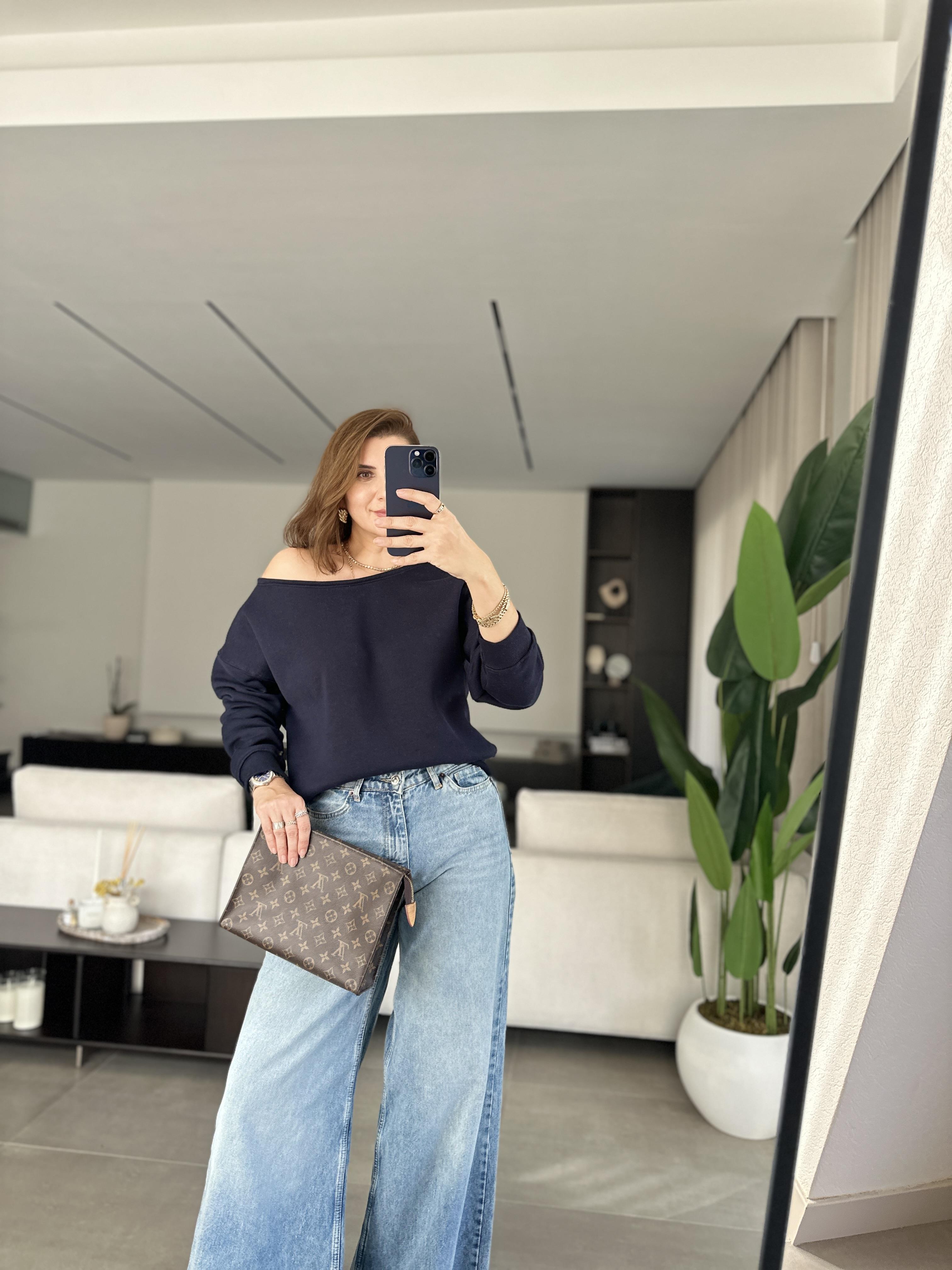 Lacivert Üç İplik Kayık Yaka Sweat