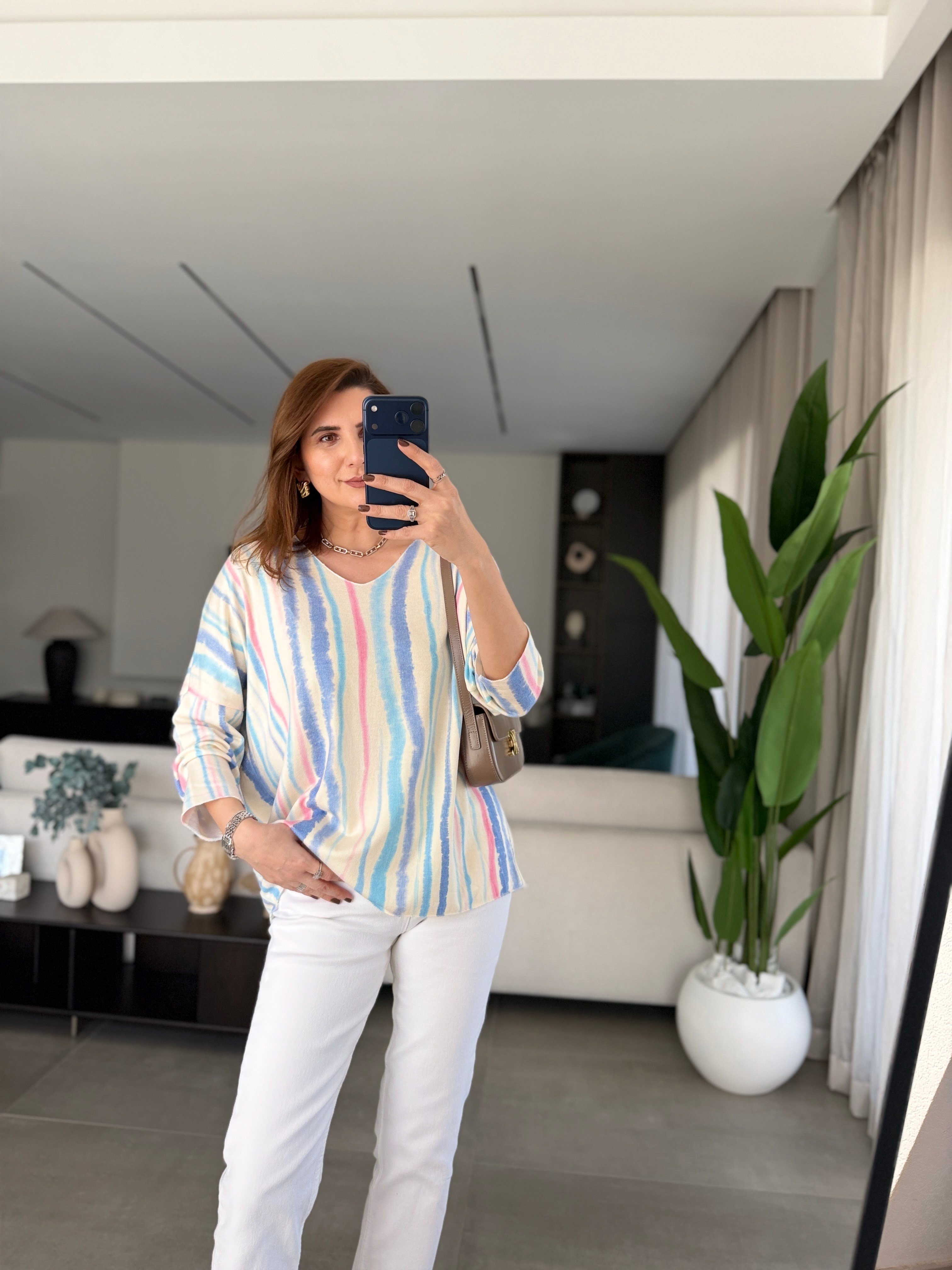 Mavi Batik Desen Büyük Beden Bluz