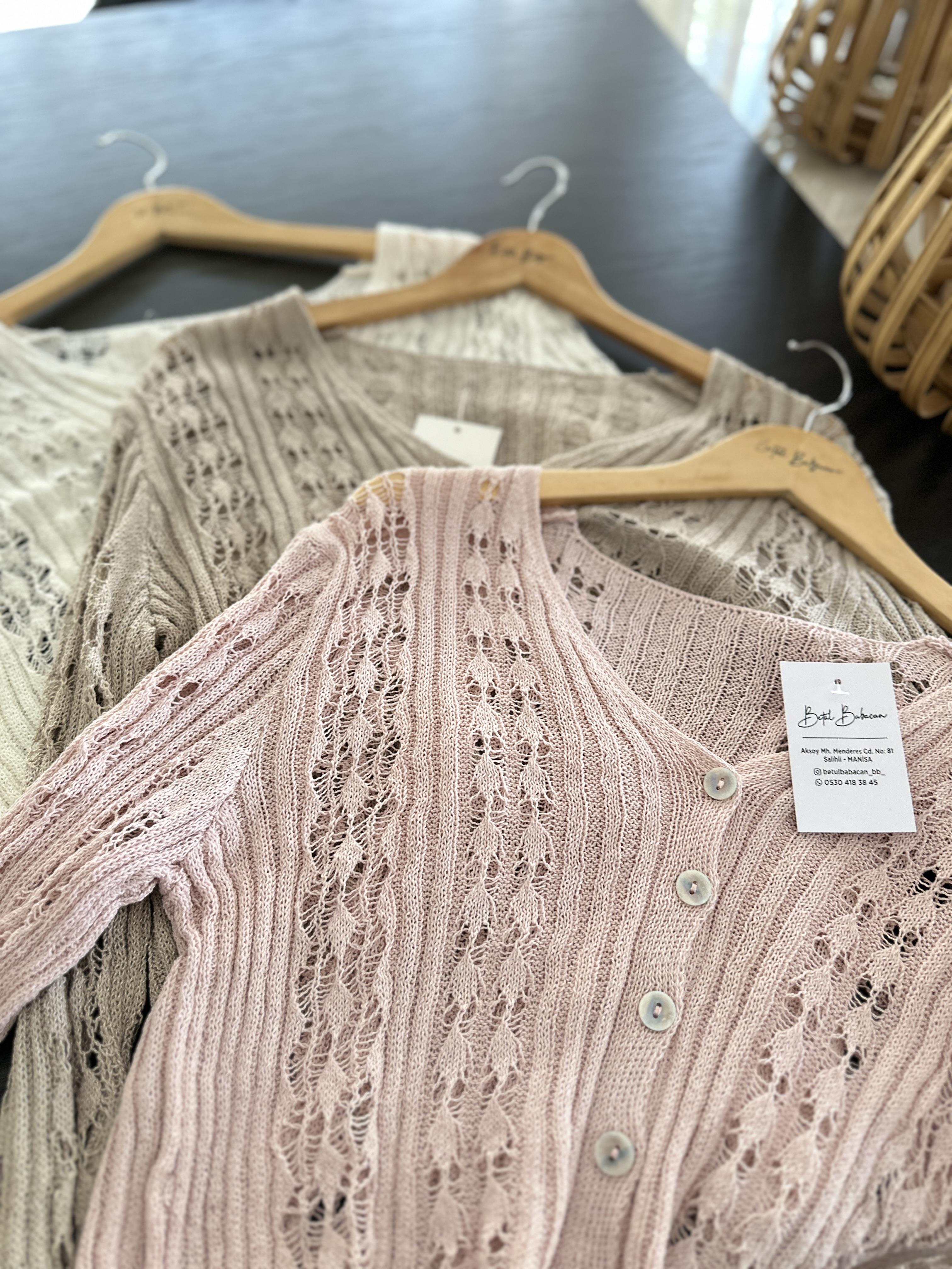 Pembe Ajurlu V Yaka Hırka