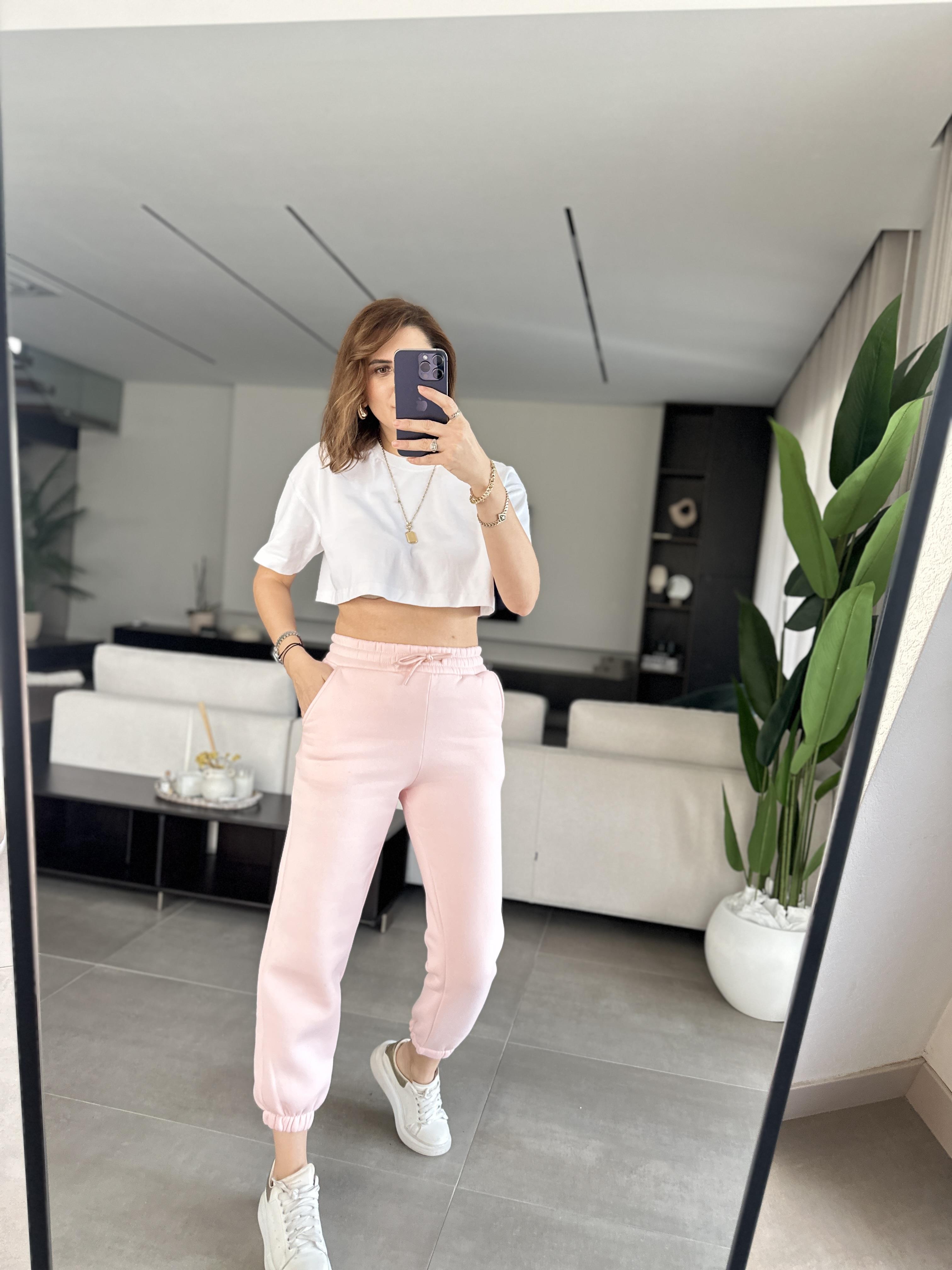 Pembe Bel Ve Paça Lastikli Jogger Eşofman