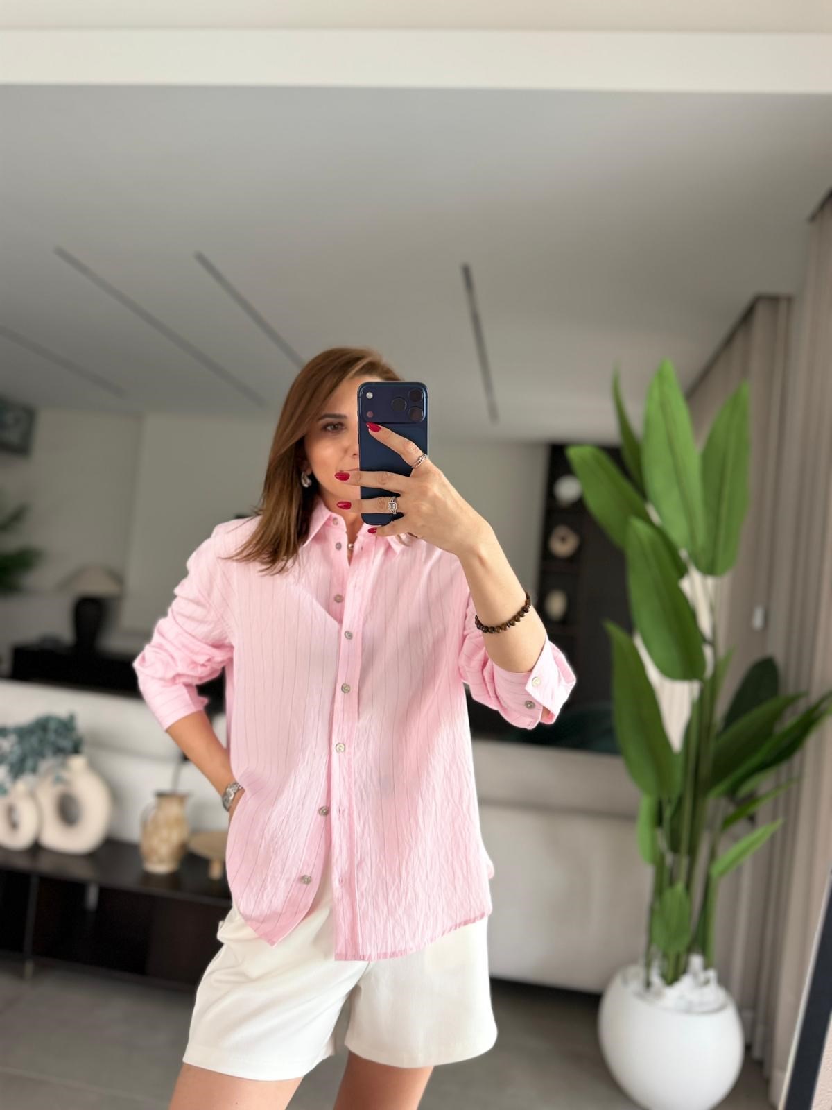 Pembe Çizgili Tensel Gömlek
