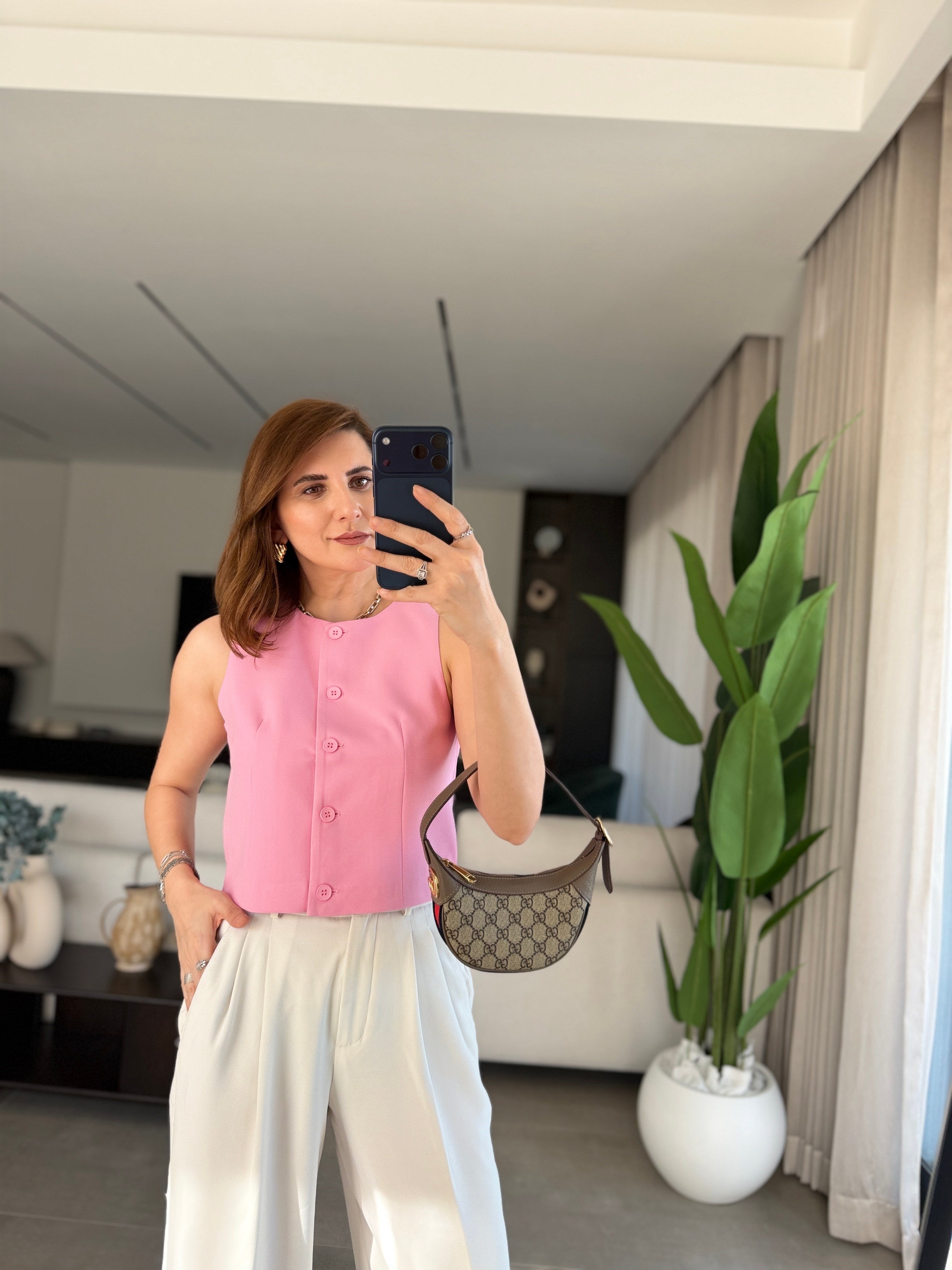 Pembe Önü Düğmeli Yelek