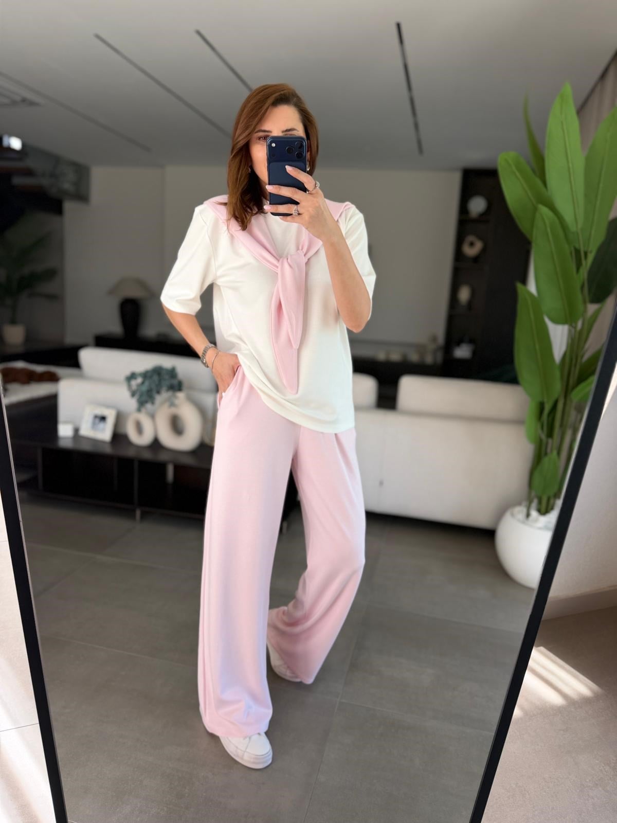 Pembe Şal Görünümlü Tshırt Pantolon Takım