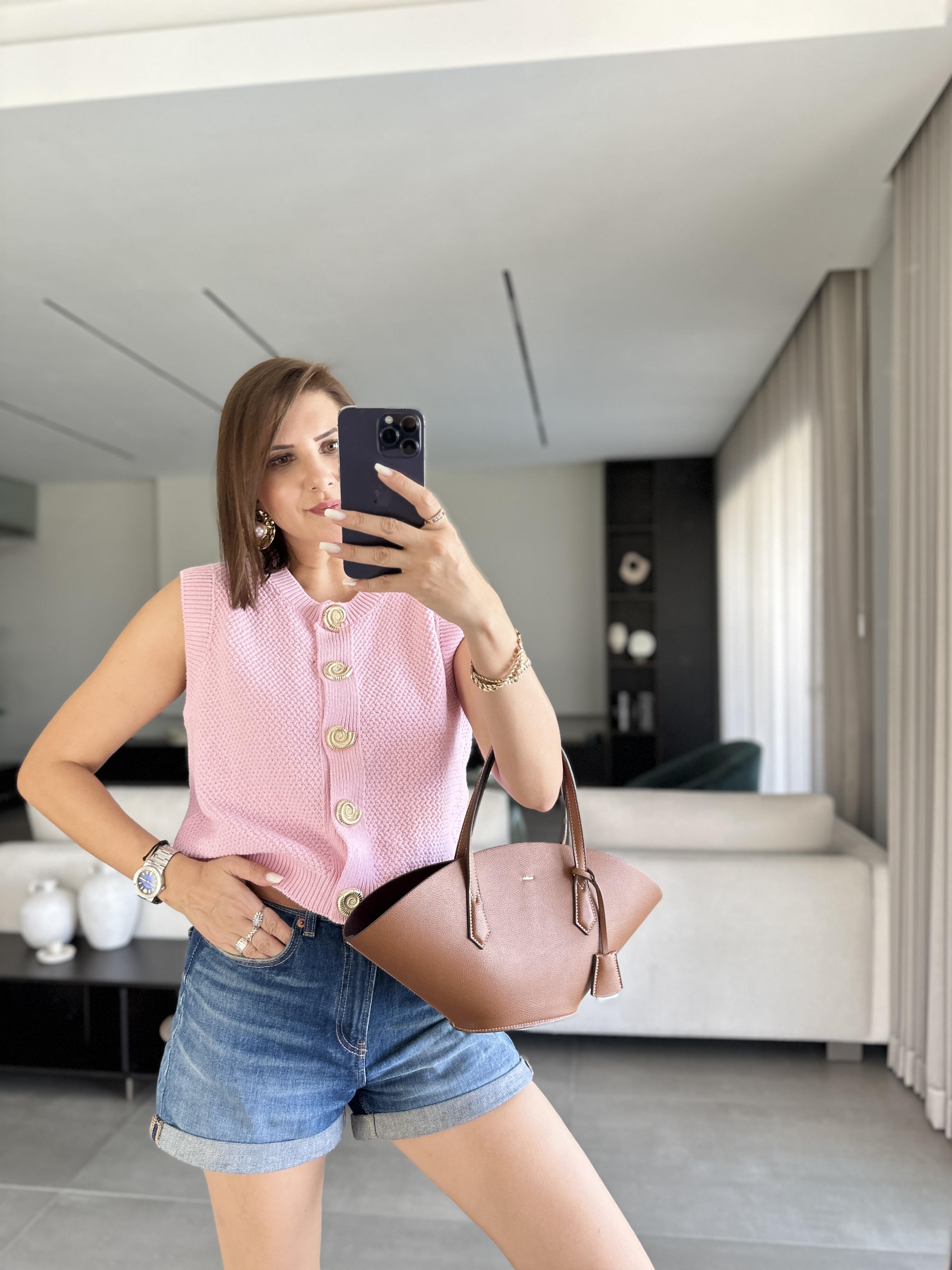 Pembe Salyangoz Düğmeli Yelek