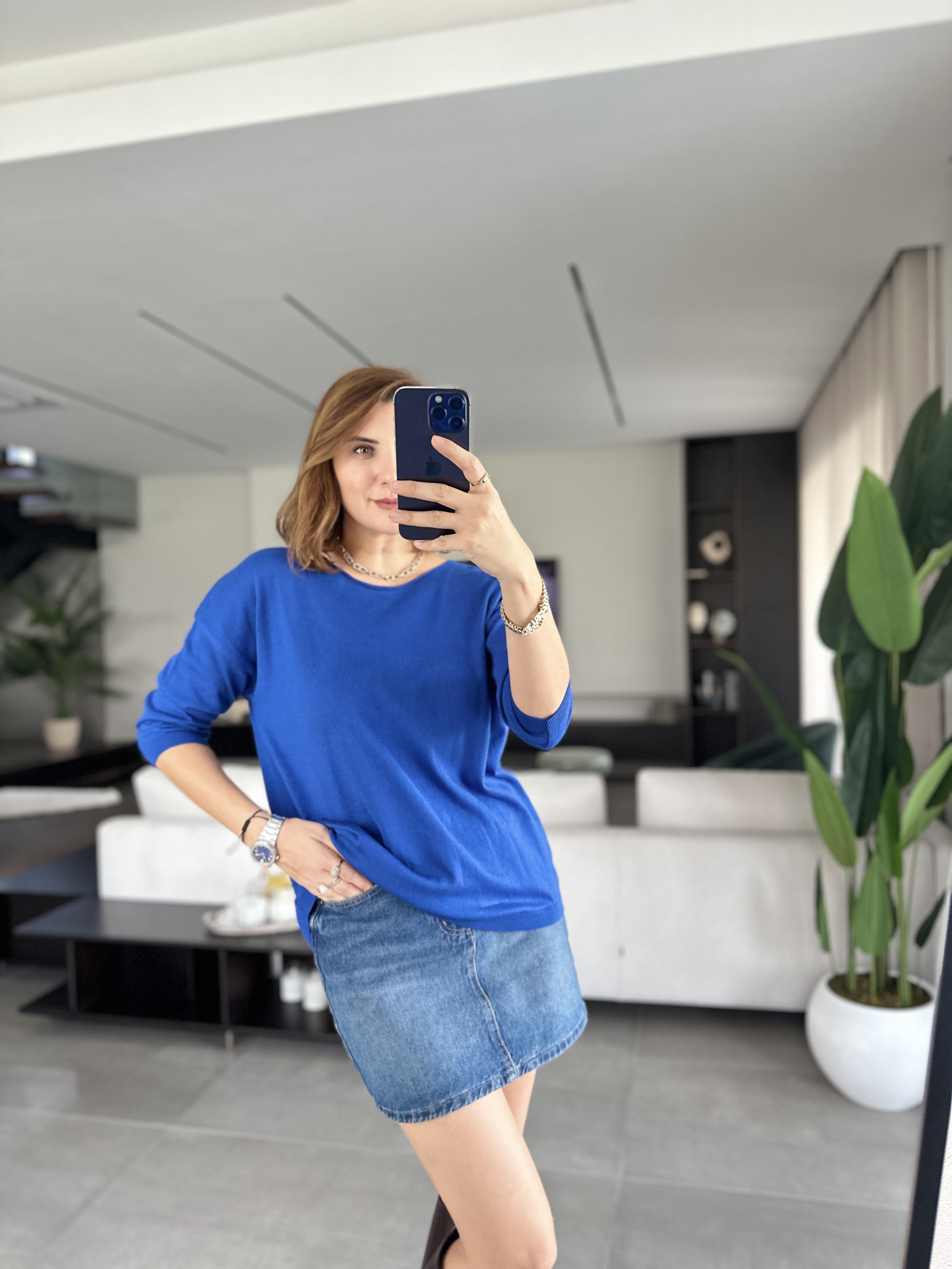 Saksmavi Lena Salaş Bluz
