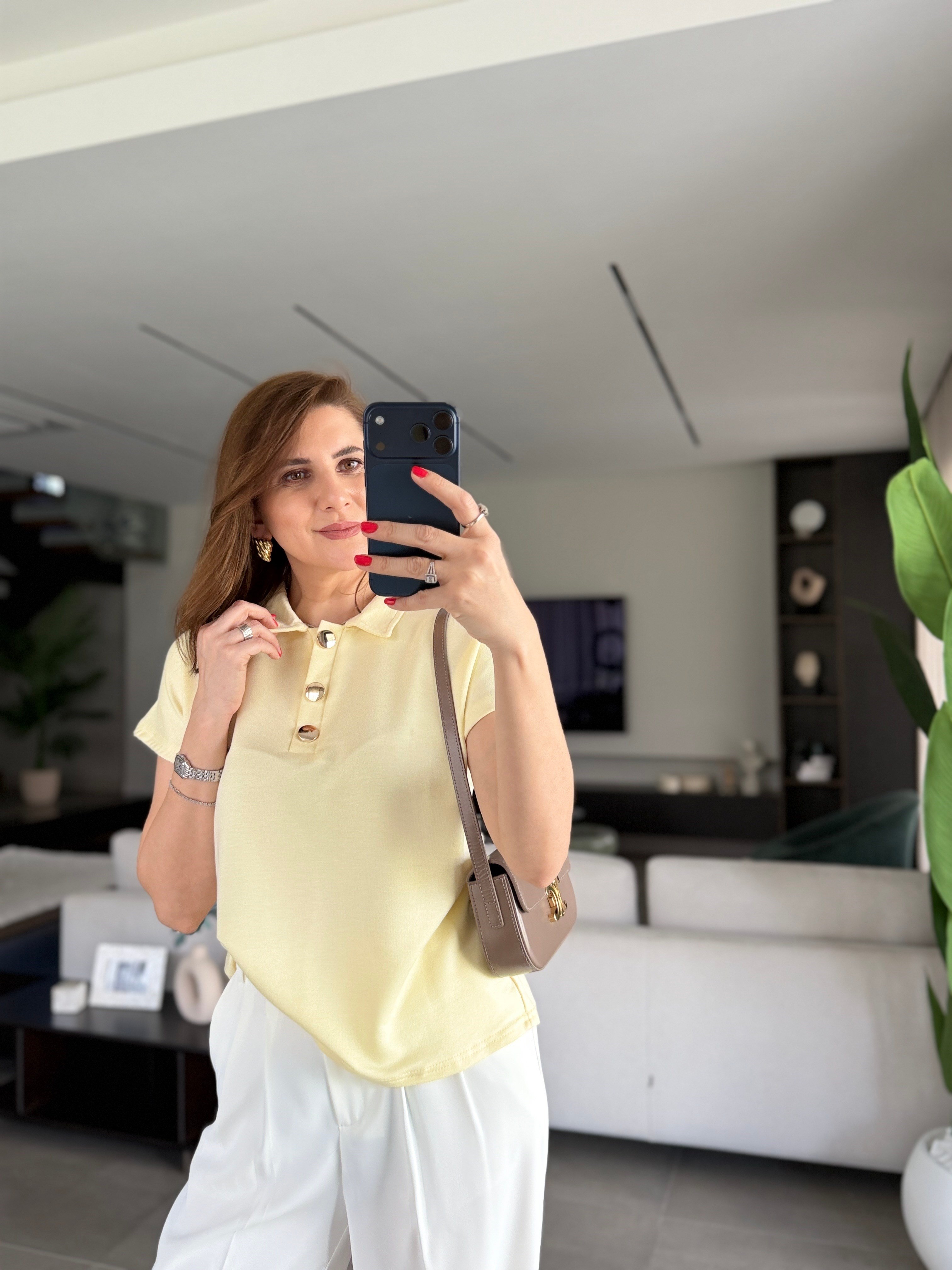 Sarı Gold Düğmeli Polo Yaka T-shirt