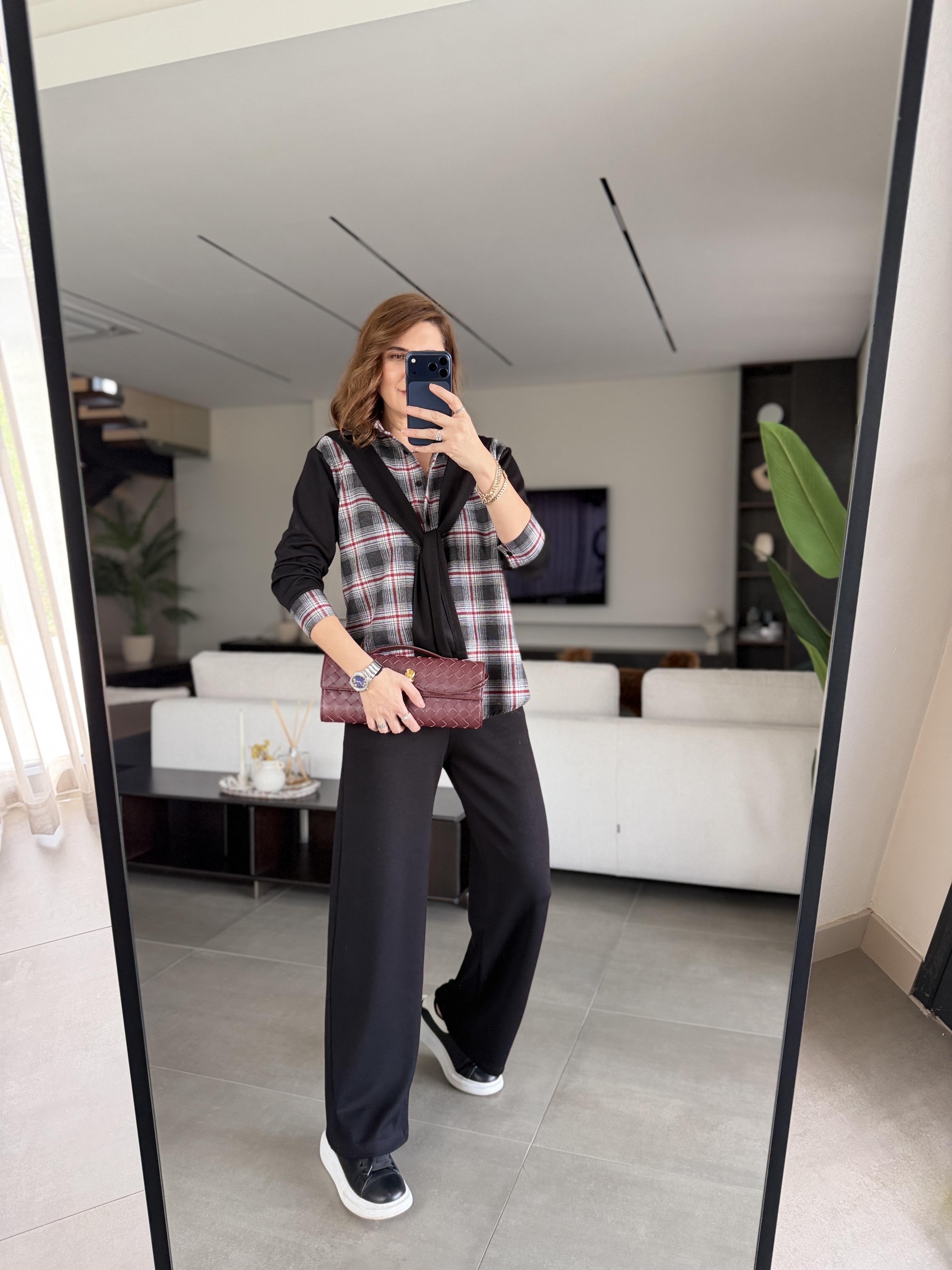 Siyah Asmara Ekose Gömlekli Takım