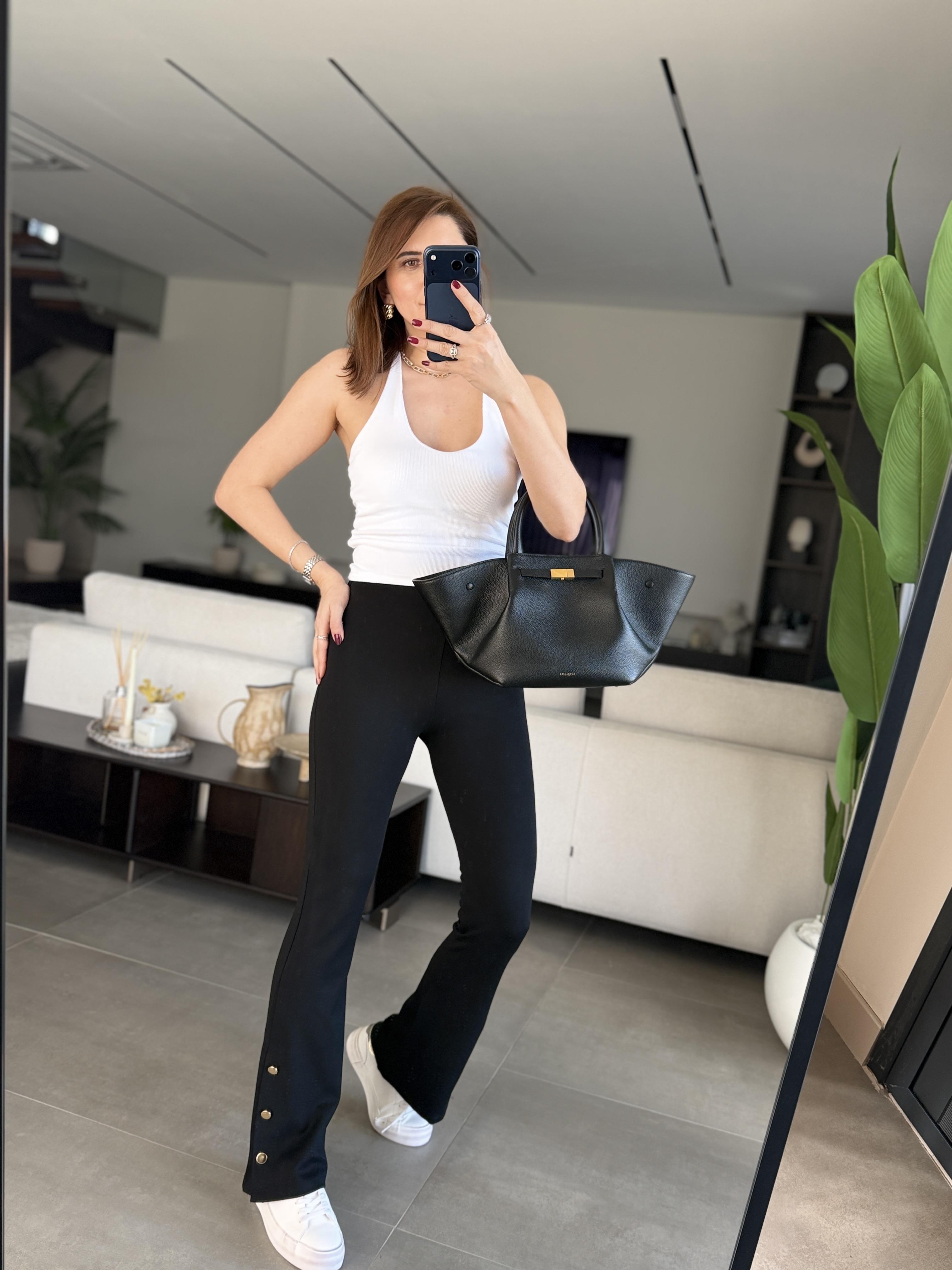 Siyah Paça Çıtçıtlı Tayt